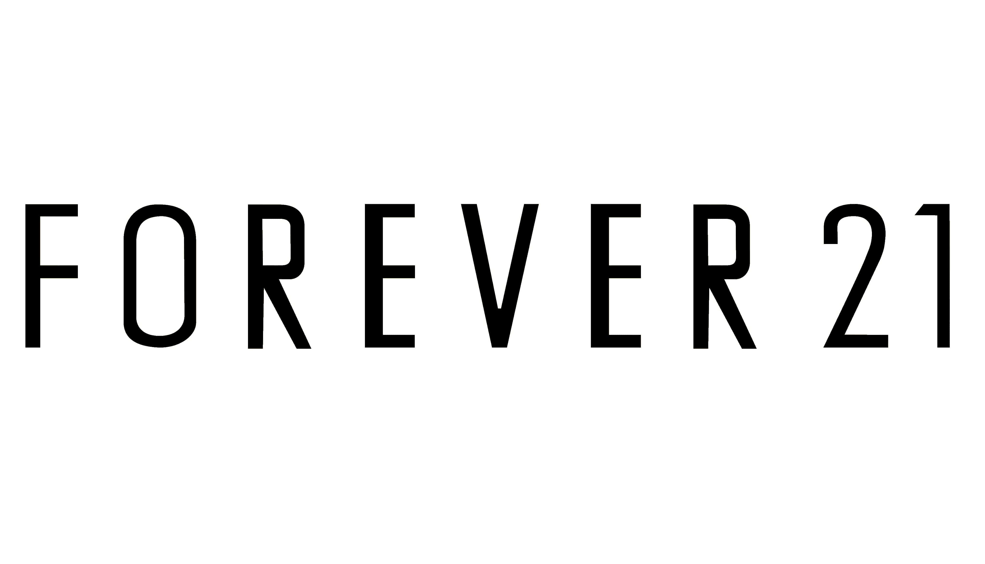 永遠21 桌布 壁紙 — 大膽黑色 forever 21 文字標誌居中於純白背景上。