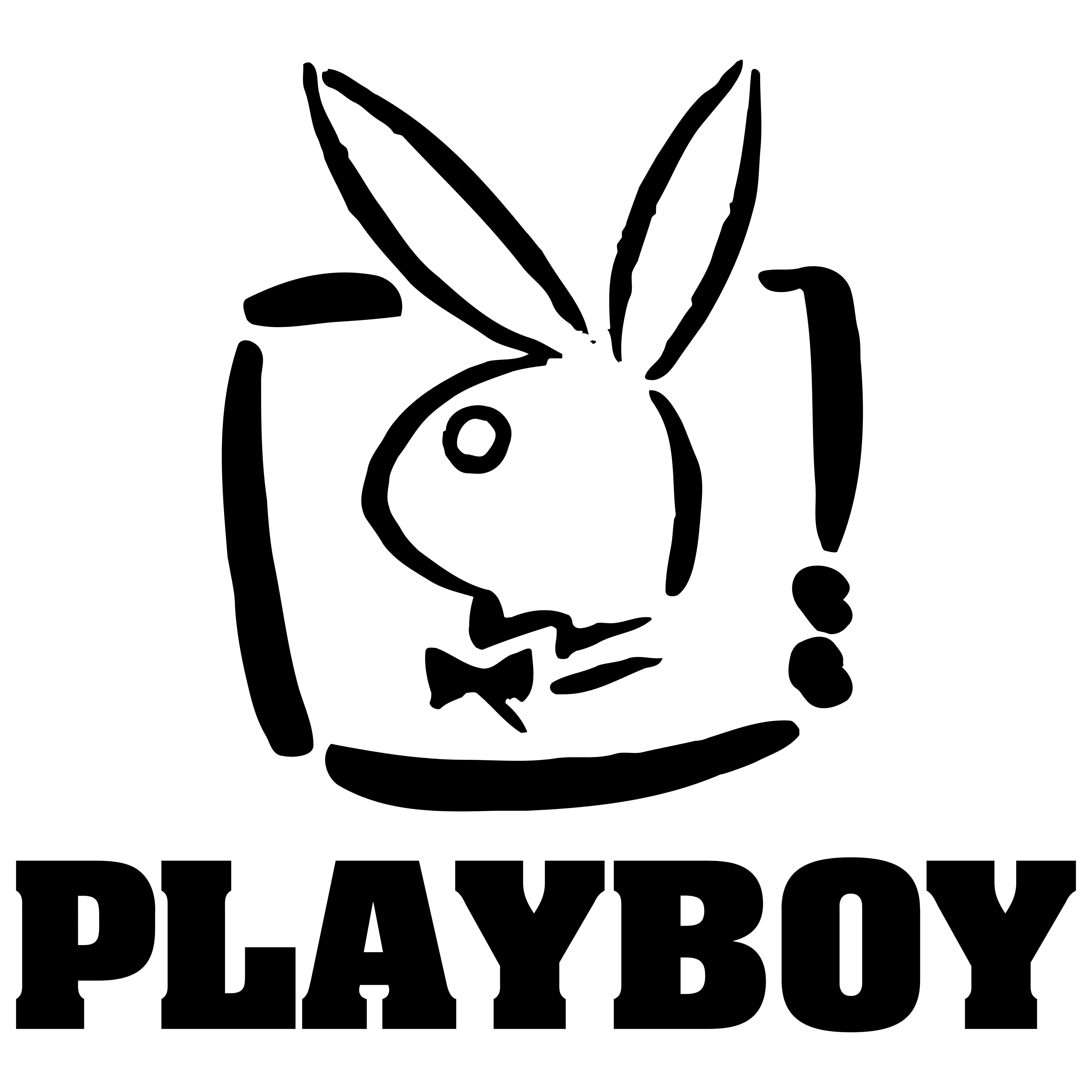花花公子 桌布 壁紙 — 大膽黑色Playboy兔子標誌，帶有標誌性耳朵和微笑，襯托純白背景。