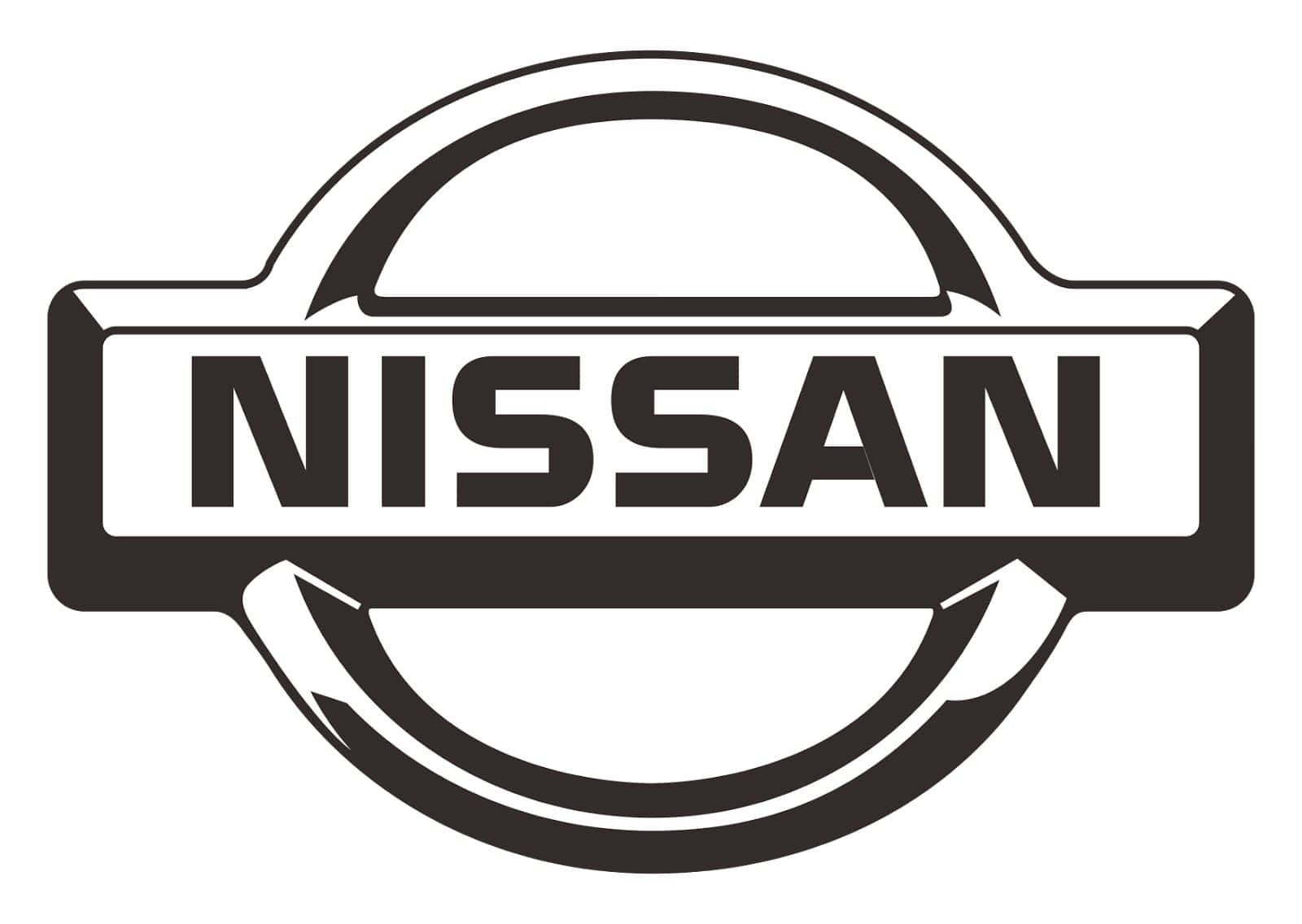 Black And White Logo 桌布 壁紙 — 大膽黑色日產標誌，經典橢圓形徽章和方塊字體，白色背景。