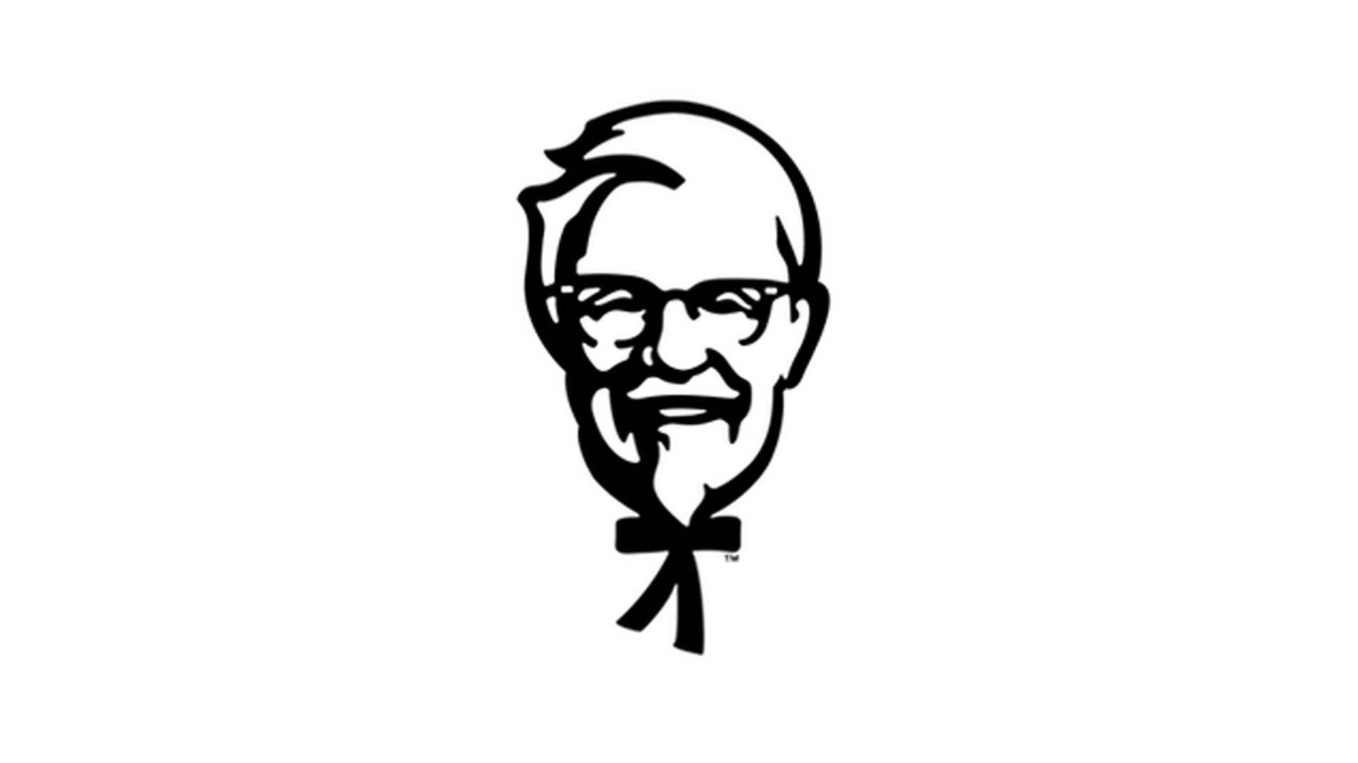 Kfc 桌布 壁紙 — 大膽黑色線條藝術，桑德斯上校戴眼鏡和領結微笑，背景為純白色。