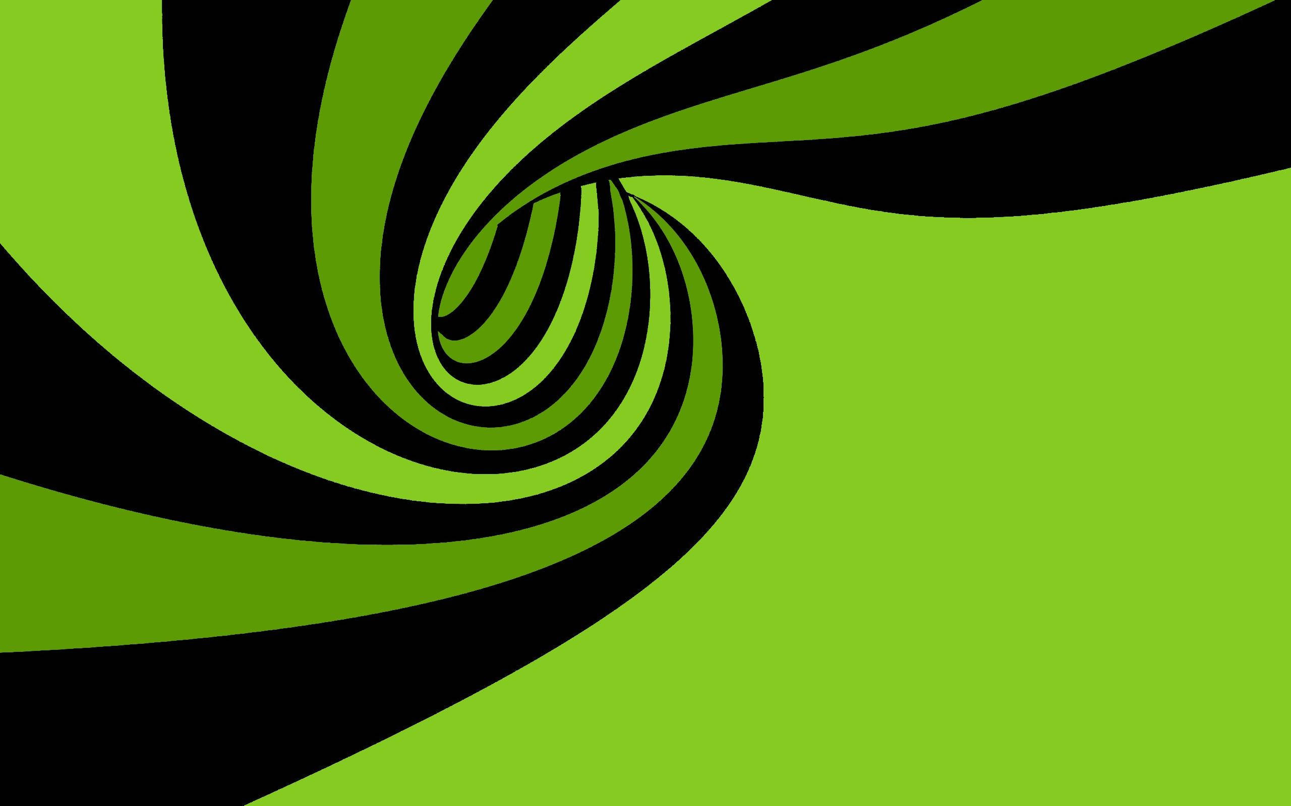 Spiral 桌布 壁紙 — 大膽黑色與鮮亮萊姆綠色曲線匯聚於消失點的催眠螺旋。