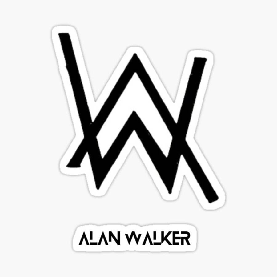 標誌 桌布 壁紙 — 大膽黑色風格化W標誌，帶白色邊框，下方有「ALAN WALKER」文字，背景簡潔。