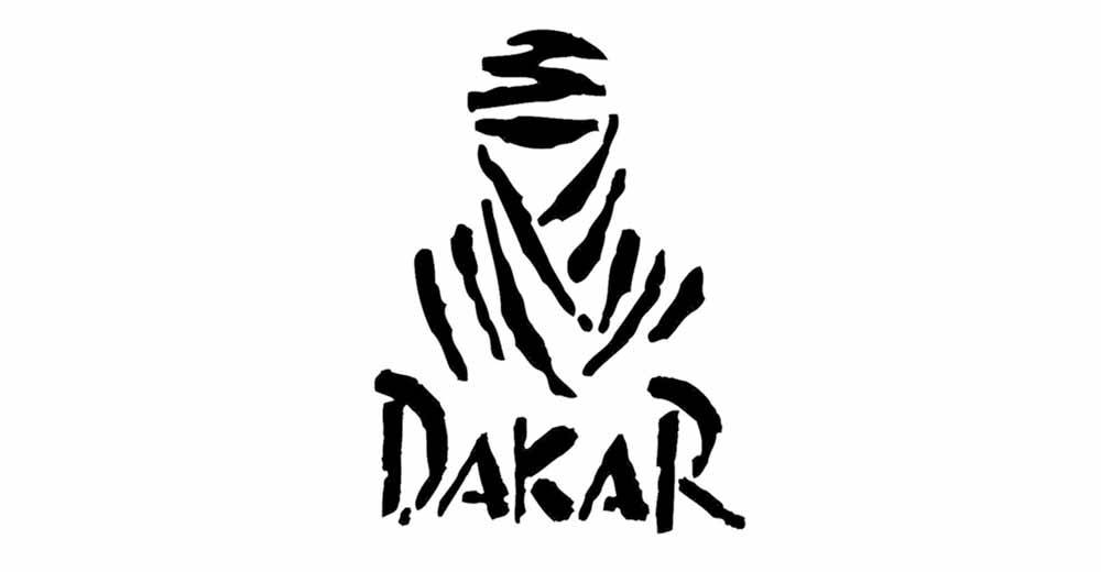 Dakar 桌布 壁紙 — 大膽黑色風格化達喀爾標誌，帶有抽象部落面孔和粗獷筆觸字體，白色背景。