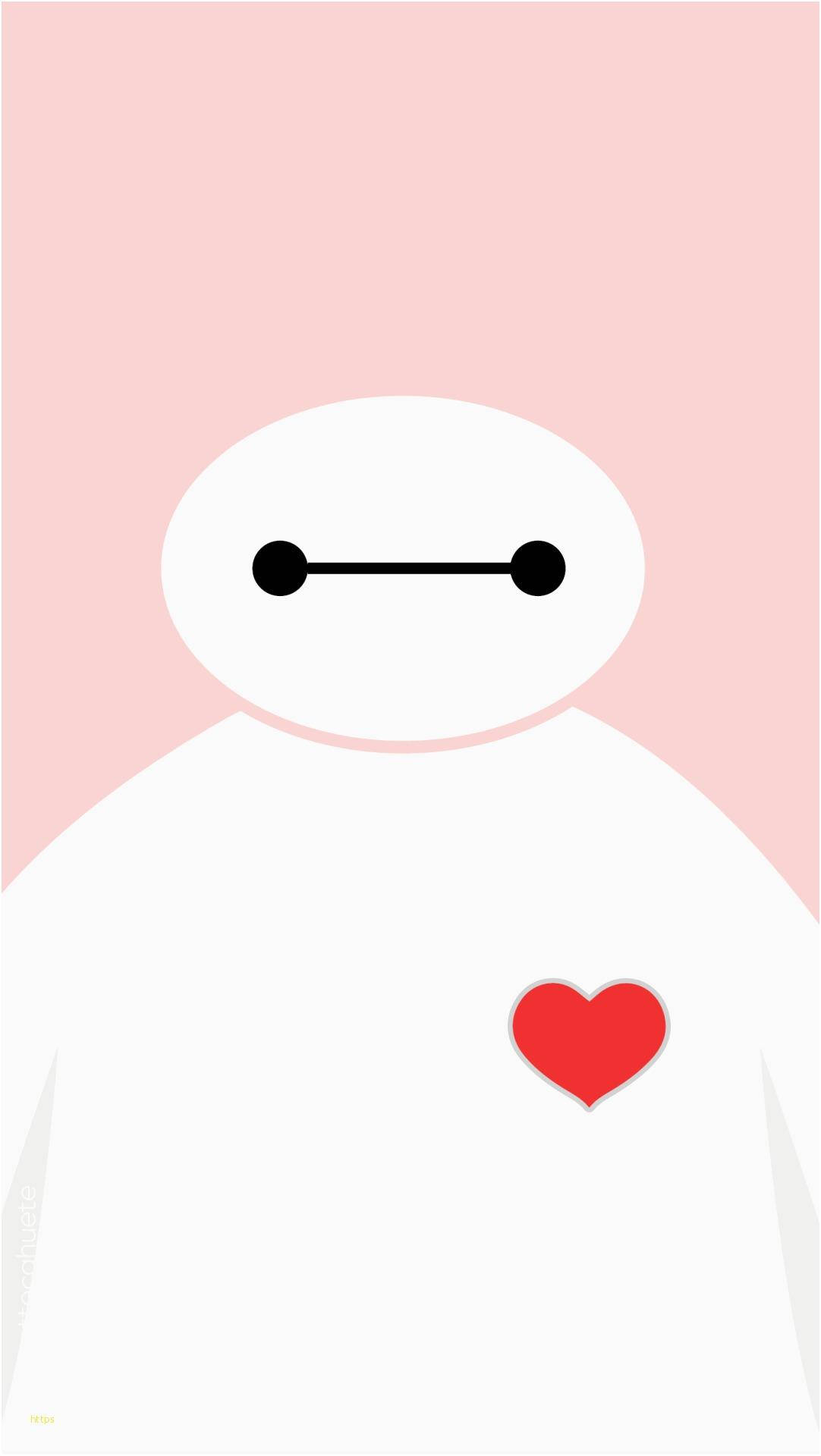 Kawaii iPhone 桌布 壁紙 — 《大英雄天團》中杯麵Baymax的極簡插圖，胸前有紅色愛心圖案，背景為柔和粉紅色。