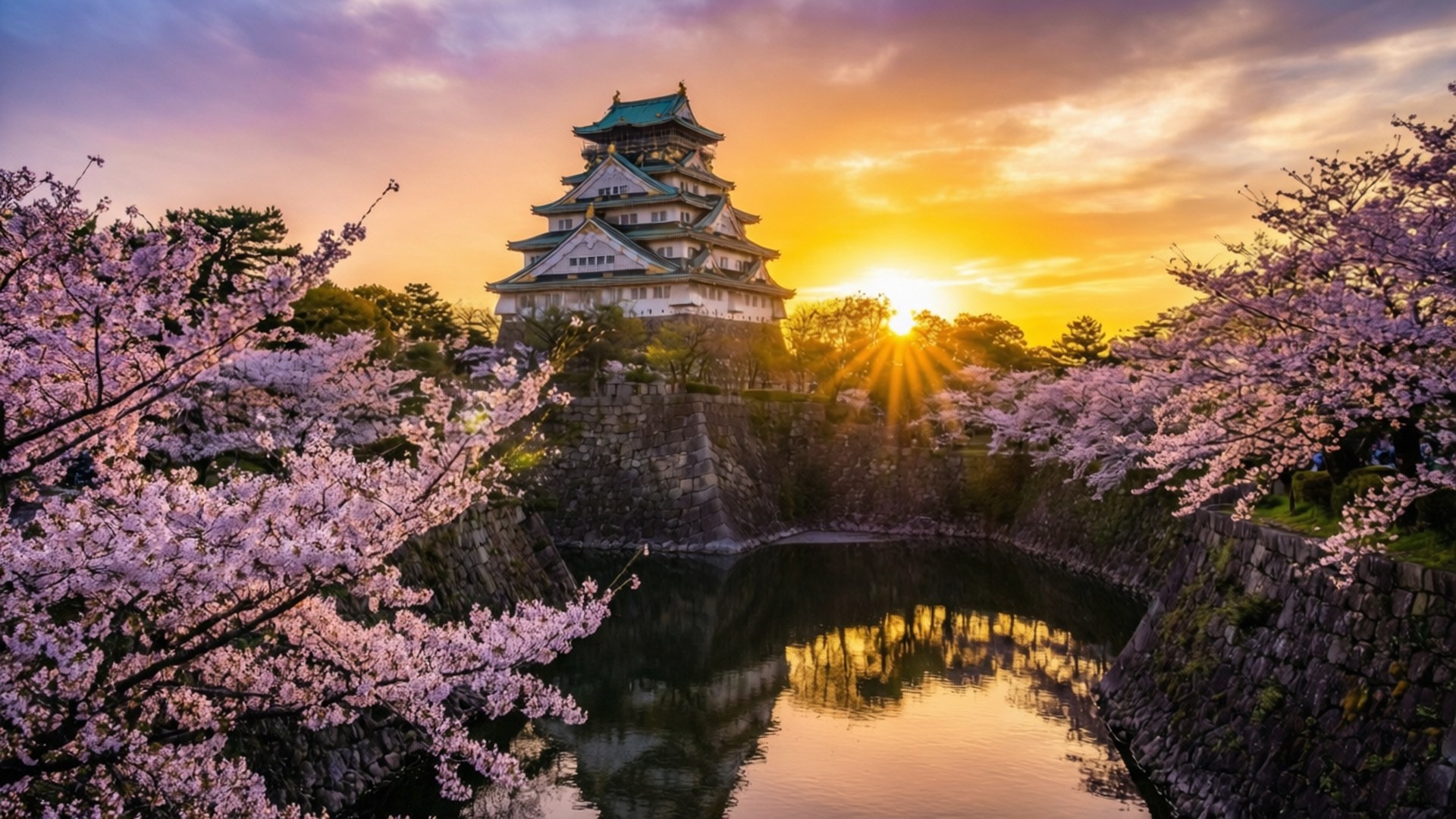 大阪城夕照 壁紙
