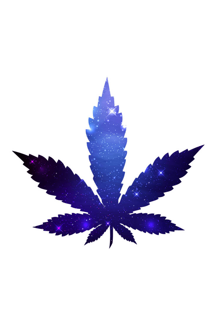 Leaf 桌布 壁紙 — 大麻葉剪影，填充從深紫色到電光藍的鮮豔宇宙星系漸變色。