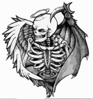 天使惡魔骷髏刺青設計 壁紙