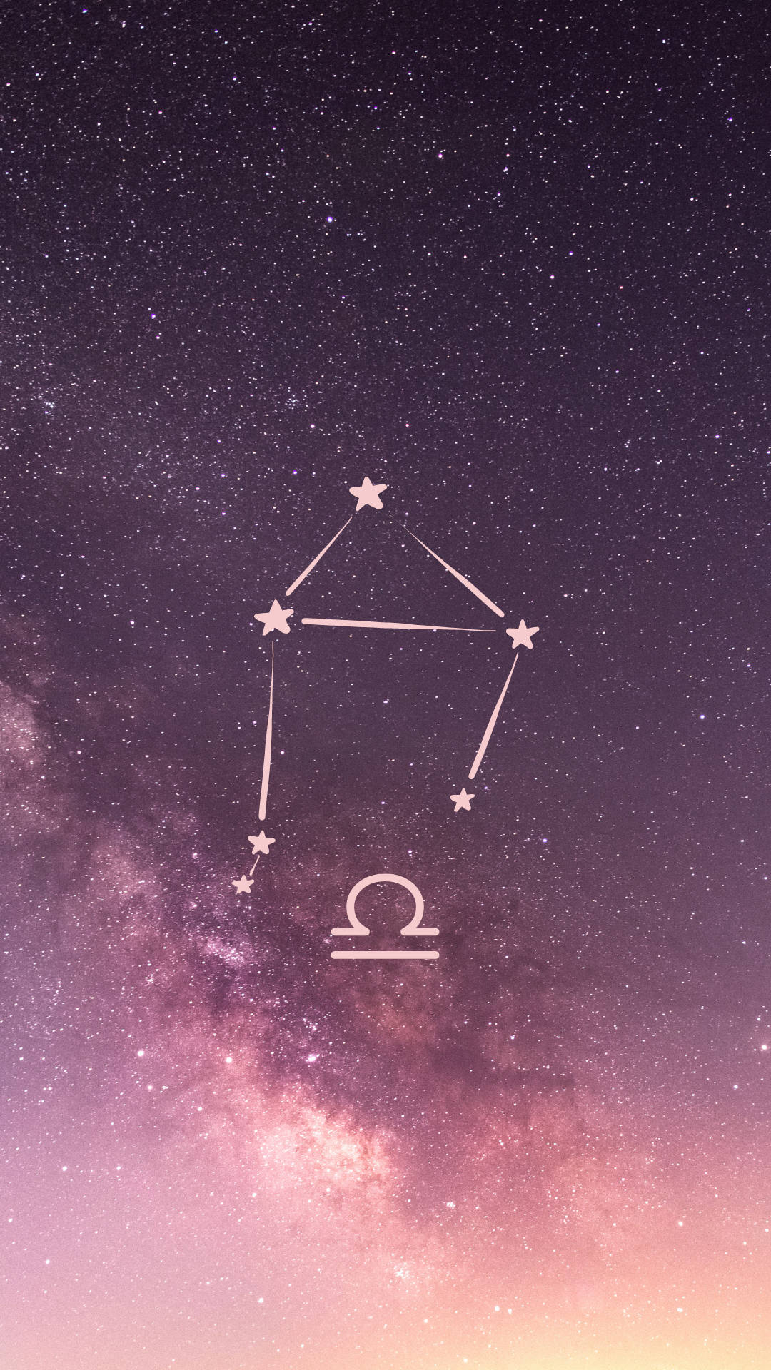 Stars 桌布 壁紙 — 天體星座輪廓和星座符號在充滿活力的紫粉色星空夜空和銀河系中發光。