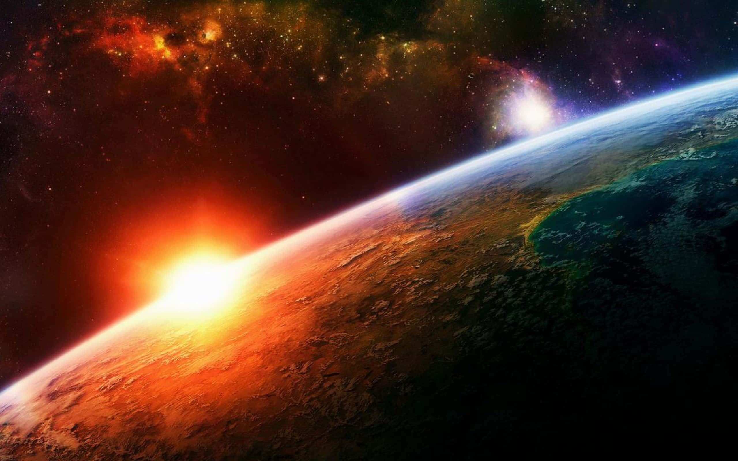 太空中地球與太陽 壁紙