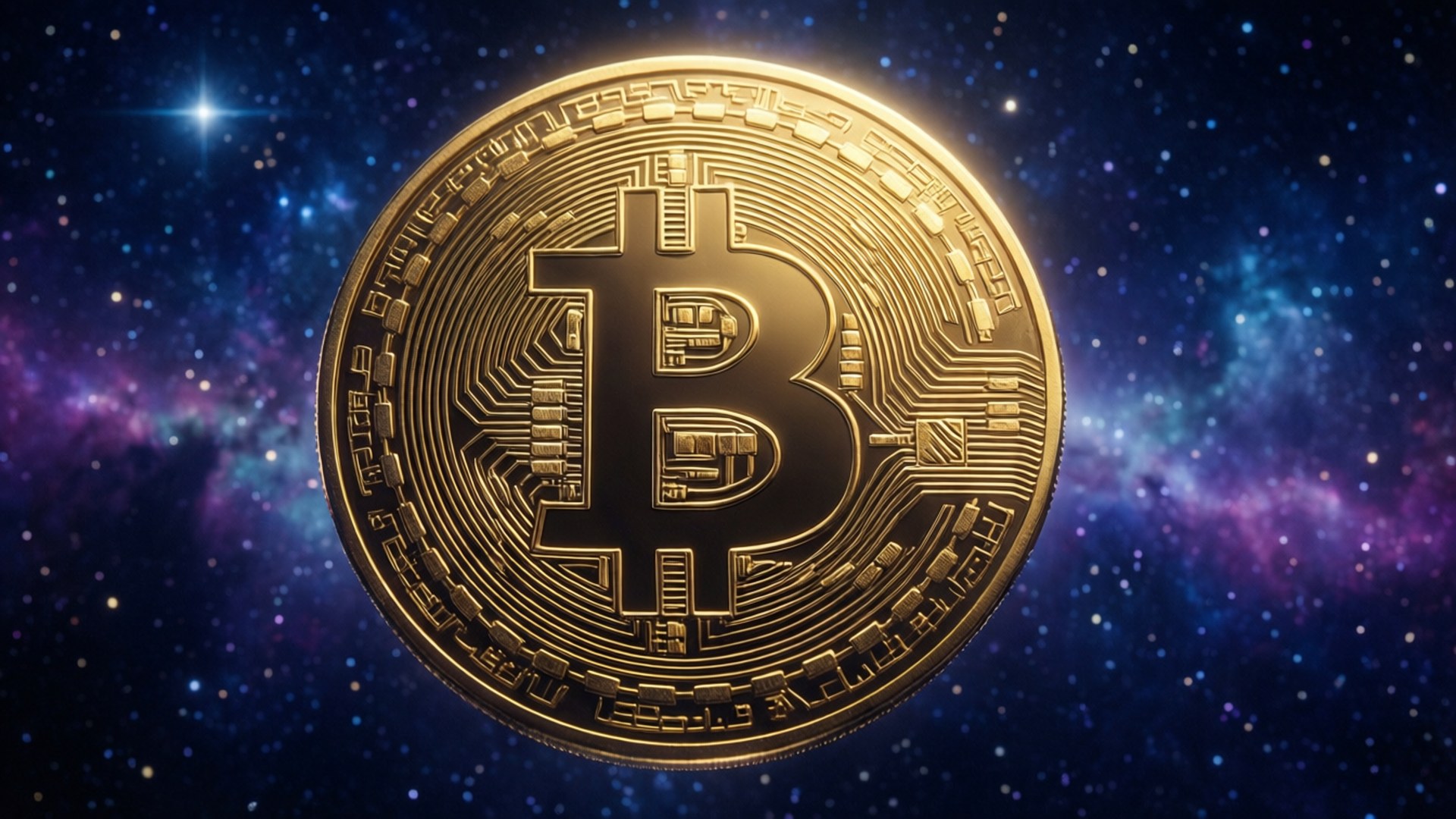 太空中的金色比特幣 壁紙