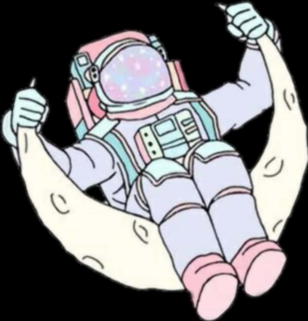 太空人騎月球卡通 壁紙