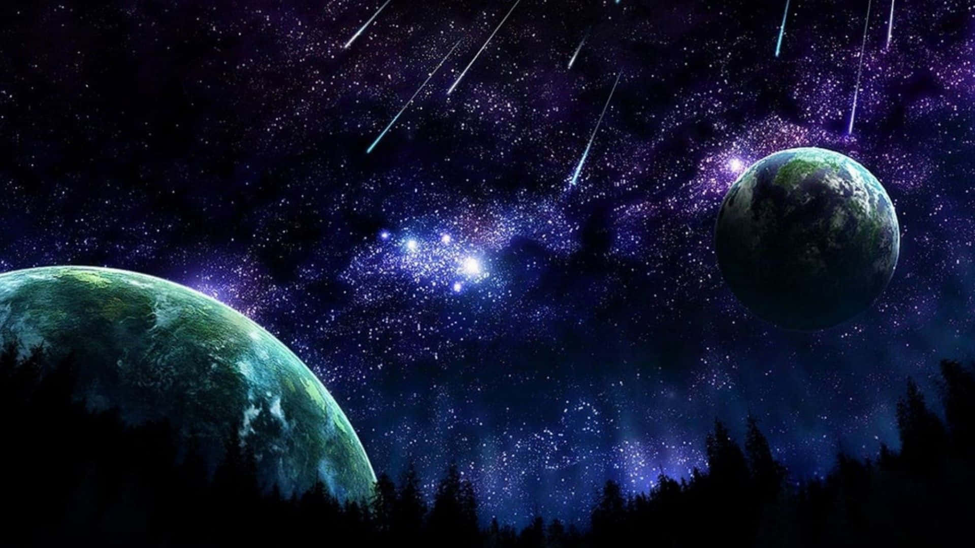 太空場景，有行星與星星 壁紙