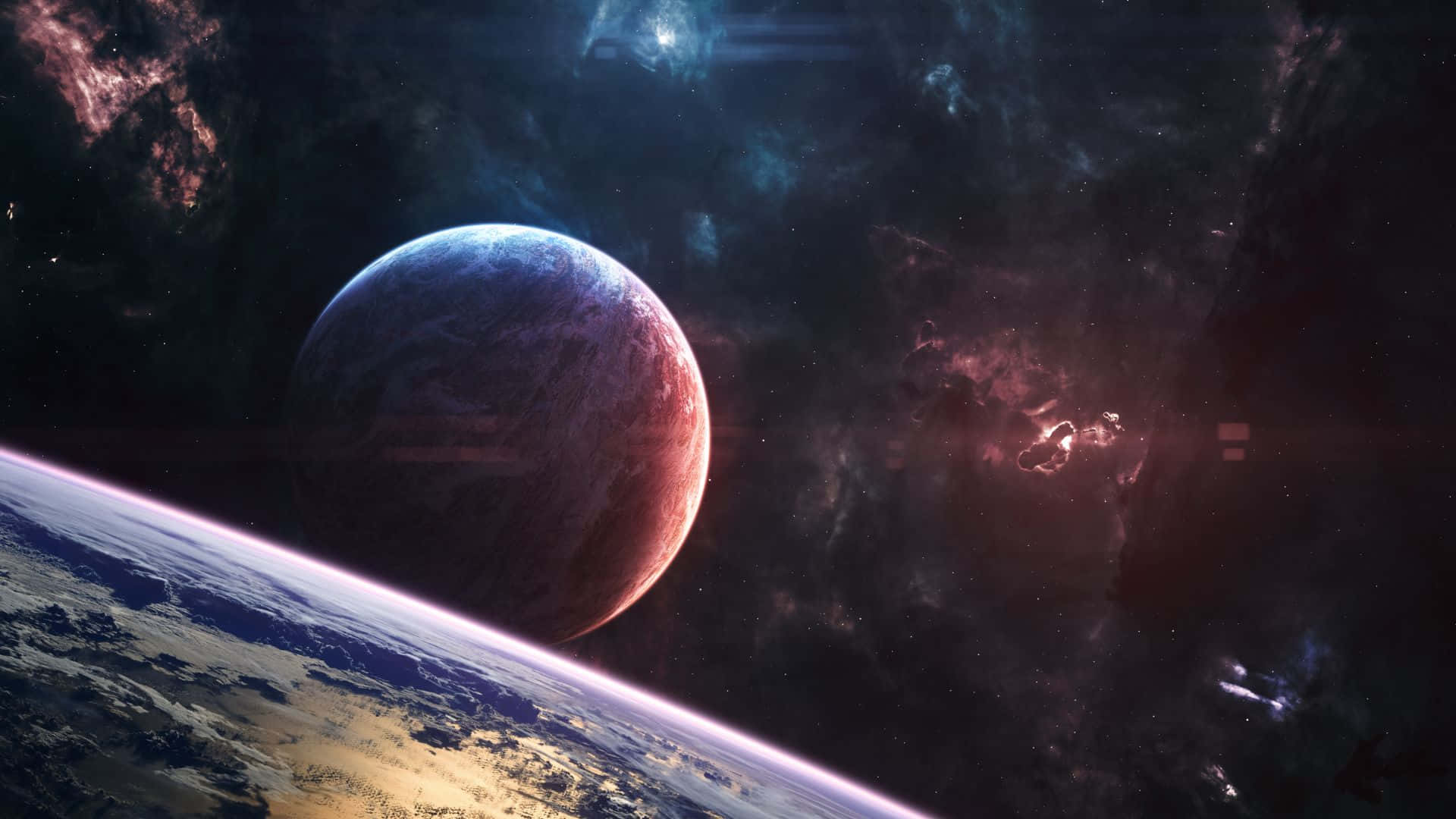 太空場景中的地球與星辰 壁紙