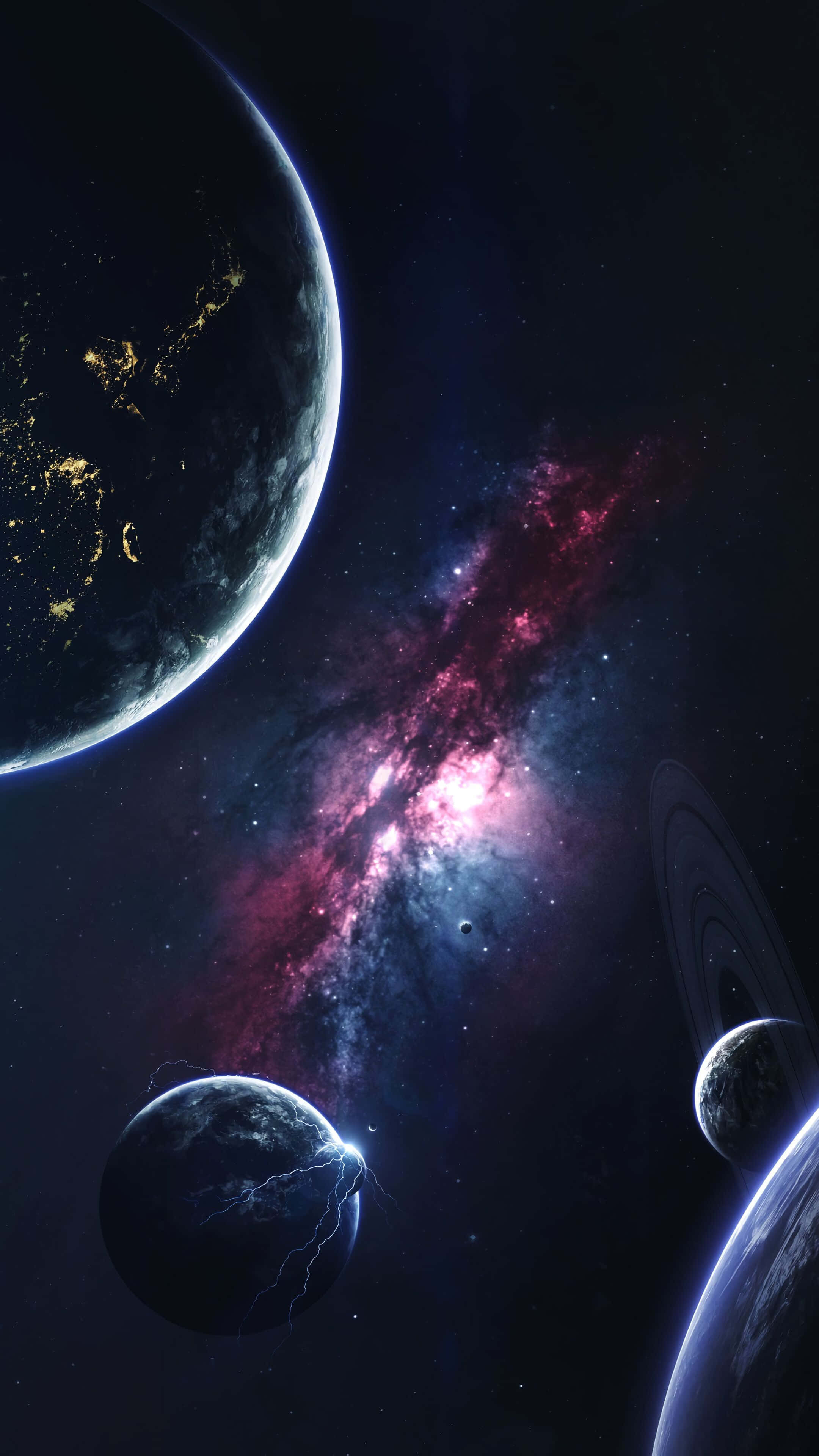 太空場景中的行星與星辰 壁紙