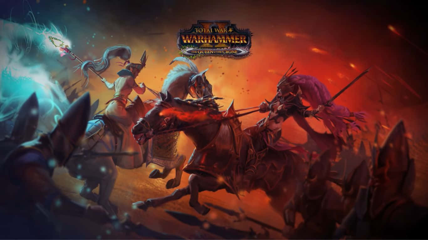 電玩遊戲 桌布 壁紙 — 奇幻戰士騎馬在熾熱的戰鬥中碰撞，在發光的魔法天空下。
