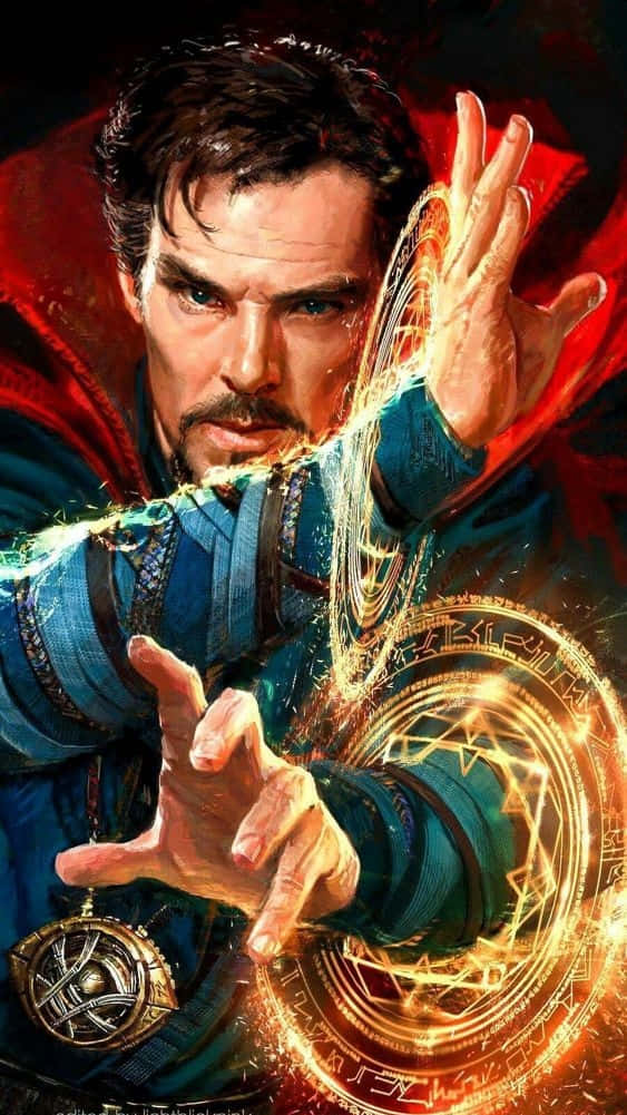 Doctor Strange 2 桌布 壁紙 — 奇異博士在深紅色背景前，透過發光的雙手引導神秘能量。