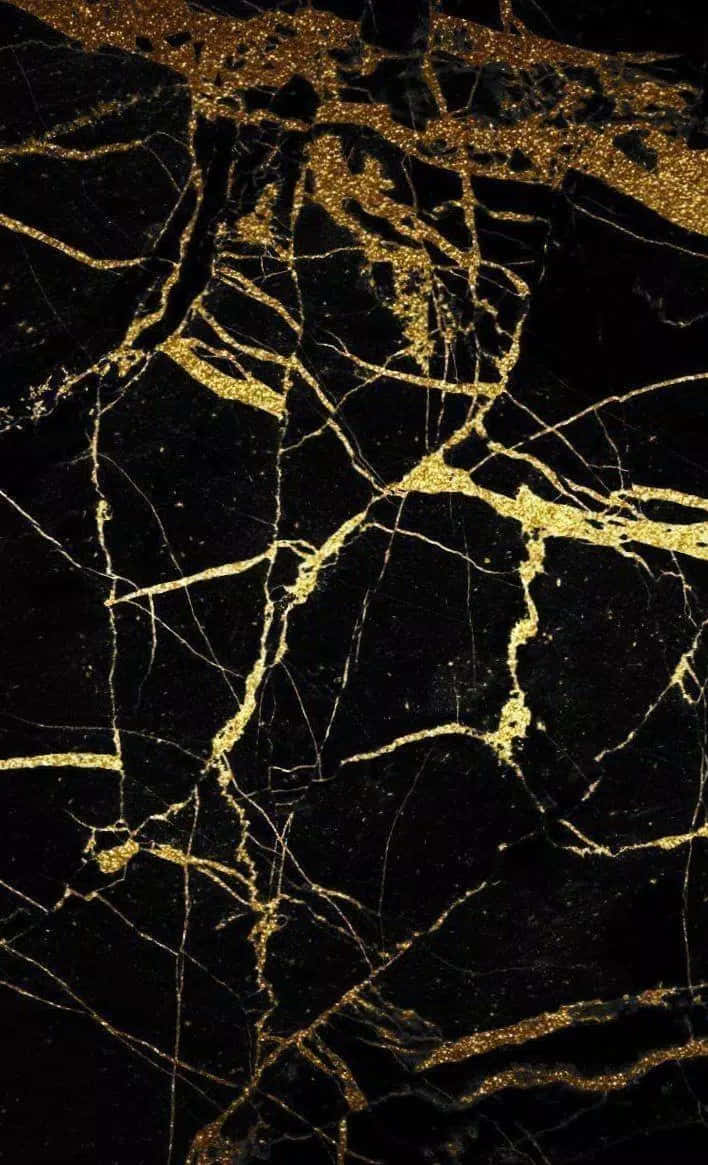 Marble iPad 桌布 壁紙 — 奢華的黑色大理石表面，帶有閃爍的金色紋理，營造出優雅而華麗的抽象圖案。