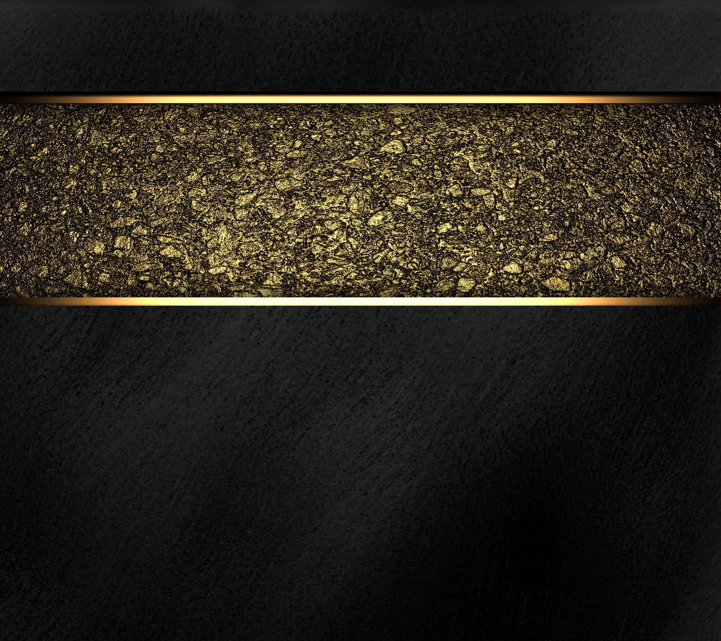 Elegant Black And Gold 桌布 壁紙 — 奢華的黑色紋理背景，中央有一條金色葉片帶，由細金線框住。
