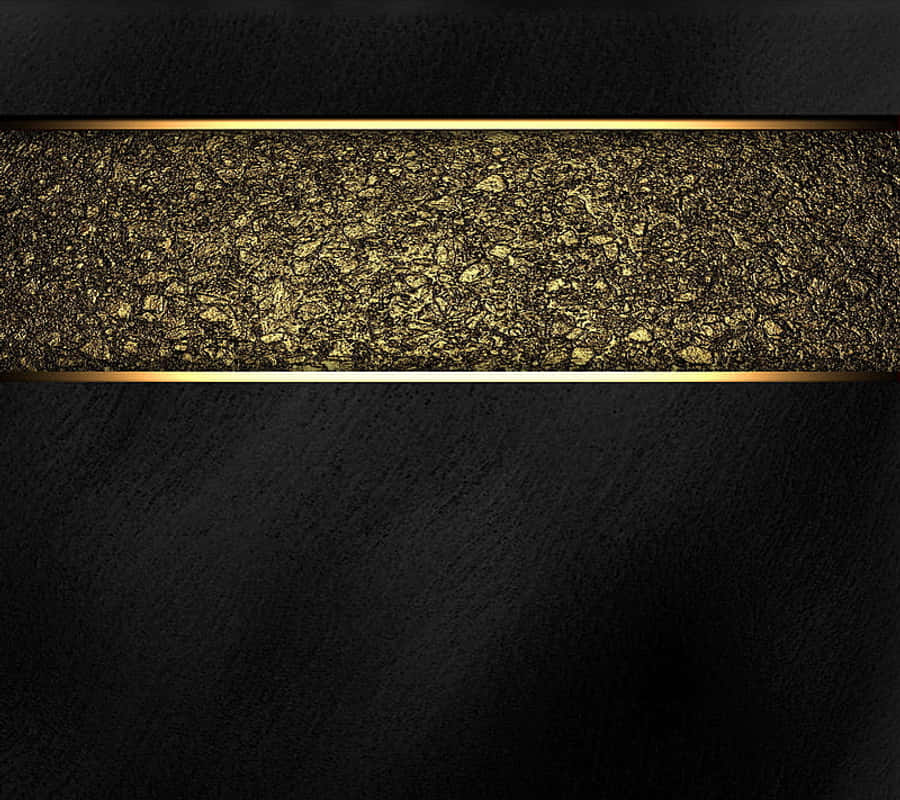 Elegant Black And Gold 桌布 壁紙 — 奢華黑色紋理背景，中央有金色葉片帶，以細金線框住。