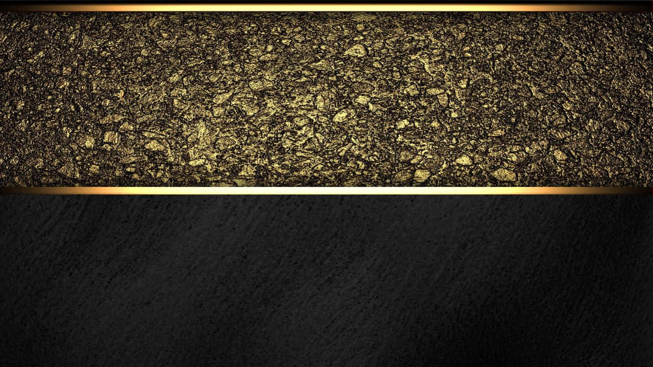 High Resolution Black And Gold 桌布 壁紙 — 奢華黑色紋理表面，飾有閃爍金箔圖案，並以金色邊框環繞。