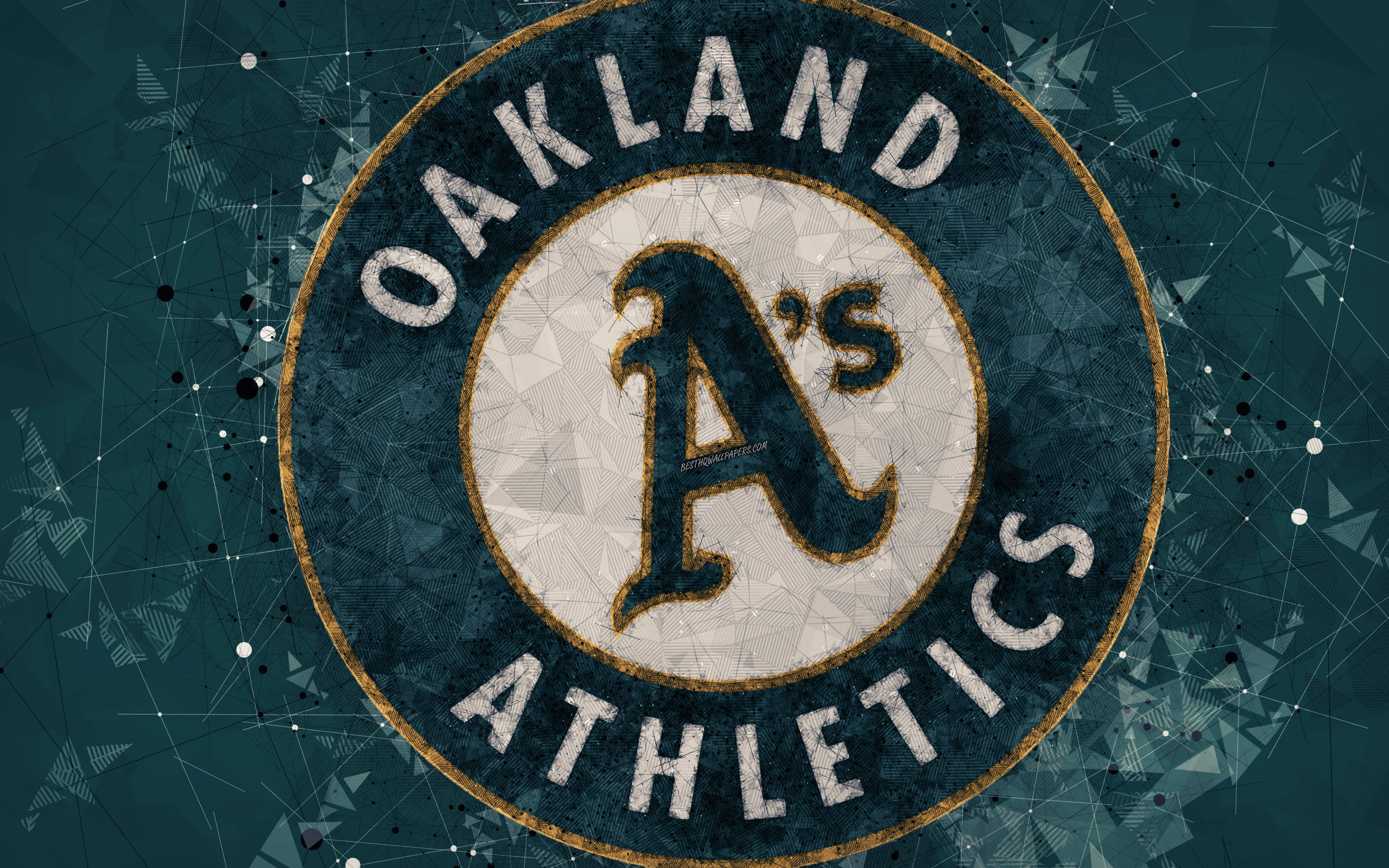 Athletics 桌布 壁紙 — 奧克蘭運動家隊復古風格標誌，帶有幾何圖案和青綠色背景。