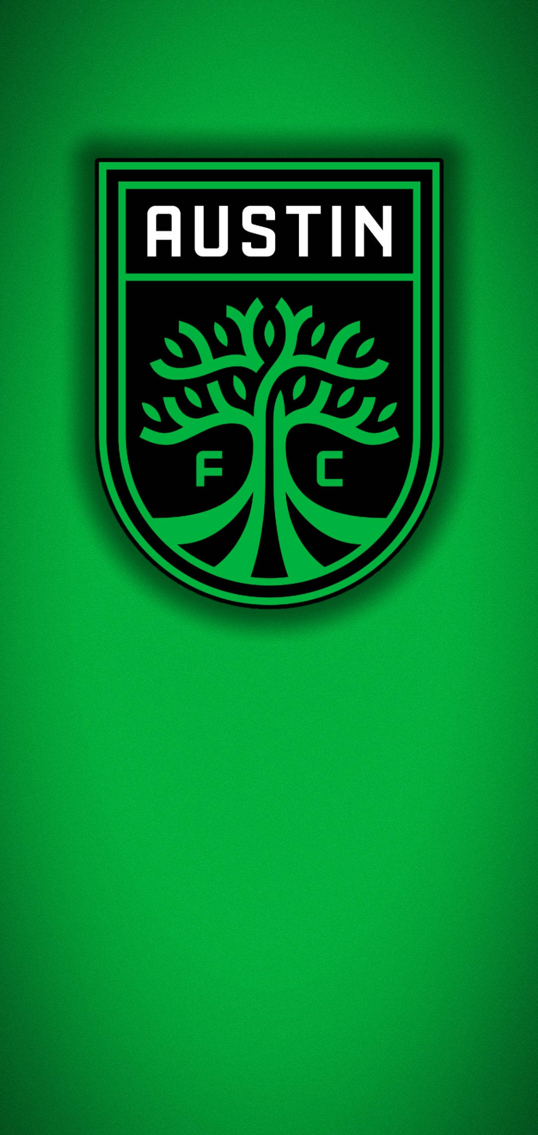 Austin Fc 桌布 壁紙 — 奧斯汀FC足球隊標誌，黑色和綠色，帶有微妙漸變的純綠色背景。