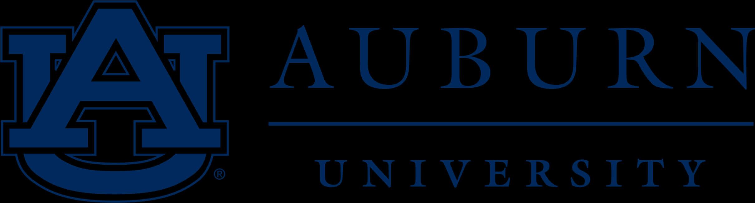 Auburn Logo 桌布 壁紙 — 奧本大學標誌，以粗體藍色字體和風格化的「AU」徽章，襯黑色背景。