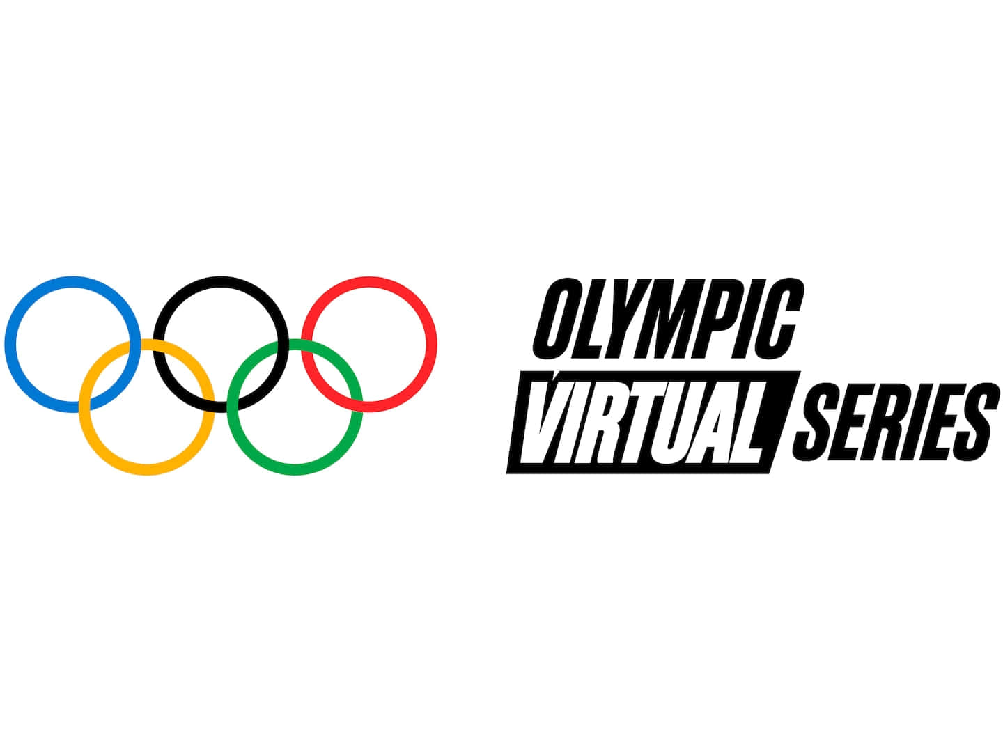 奧運 桌布 壁紙 — 奧林匹克五環標誌及「Olympic Virtual Series」文字以粗體黑色字體顯示在純白背景上。