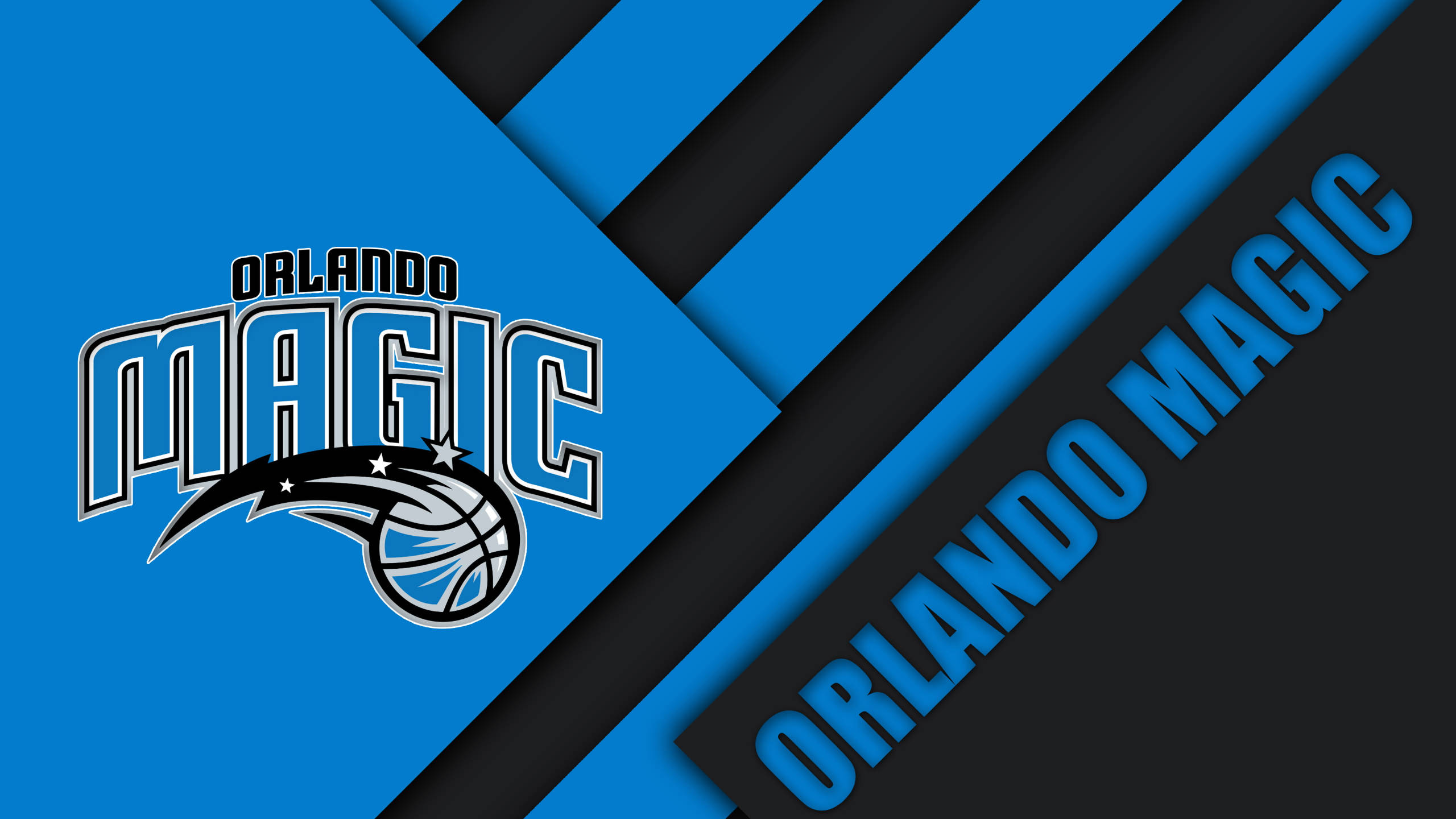 Orlando 桌布 壁紙 — 奧蘭多魔術隊標誌，採用大膽的藍色和黑色對角線條紋，隊名重複出現。