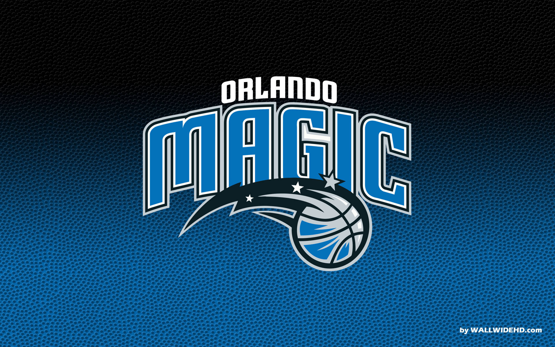 Orlando 桌布 壁紙 — 奧蘭多魔術隊標誌居中於藍色漸層籃球紋理背景上。