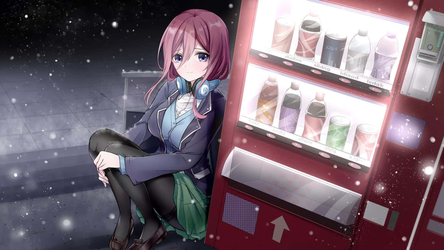 女孩坐在販賣機旁 壁紙