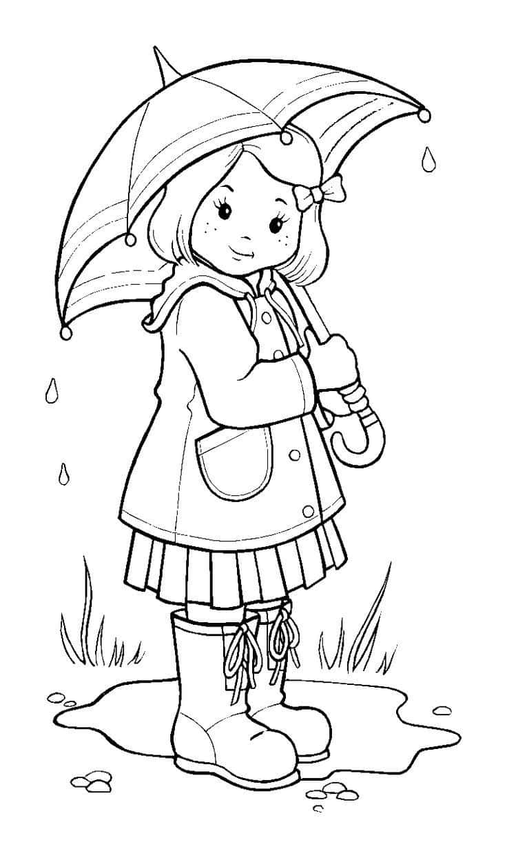 女孩撐傘著色頁 壁紙