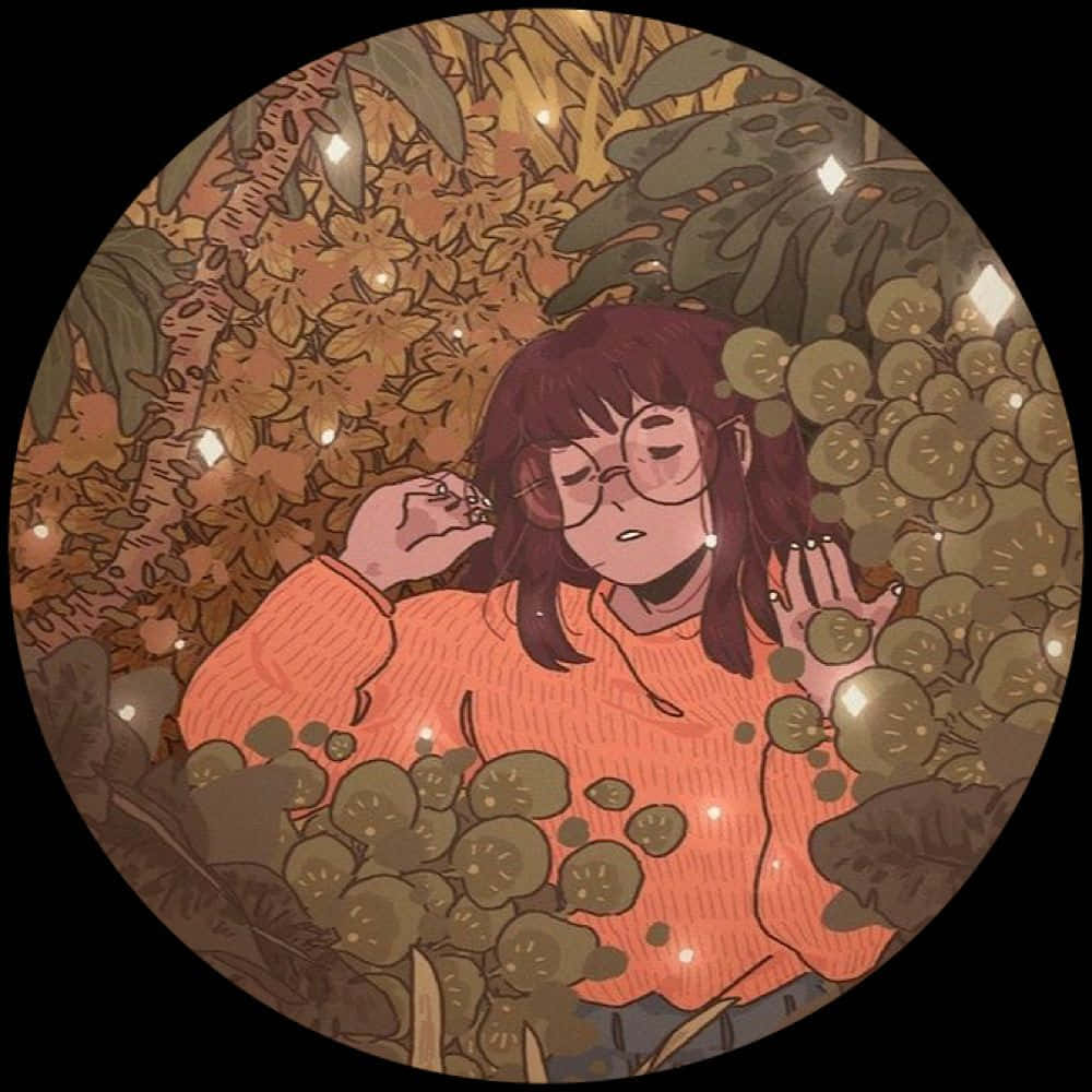女孩躺在森林中，四周環繞著茂密植物 壁紙