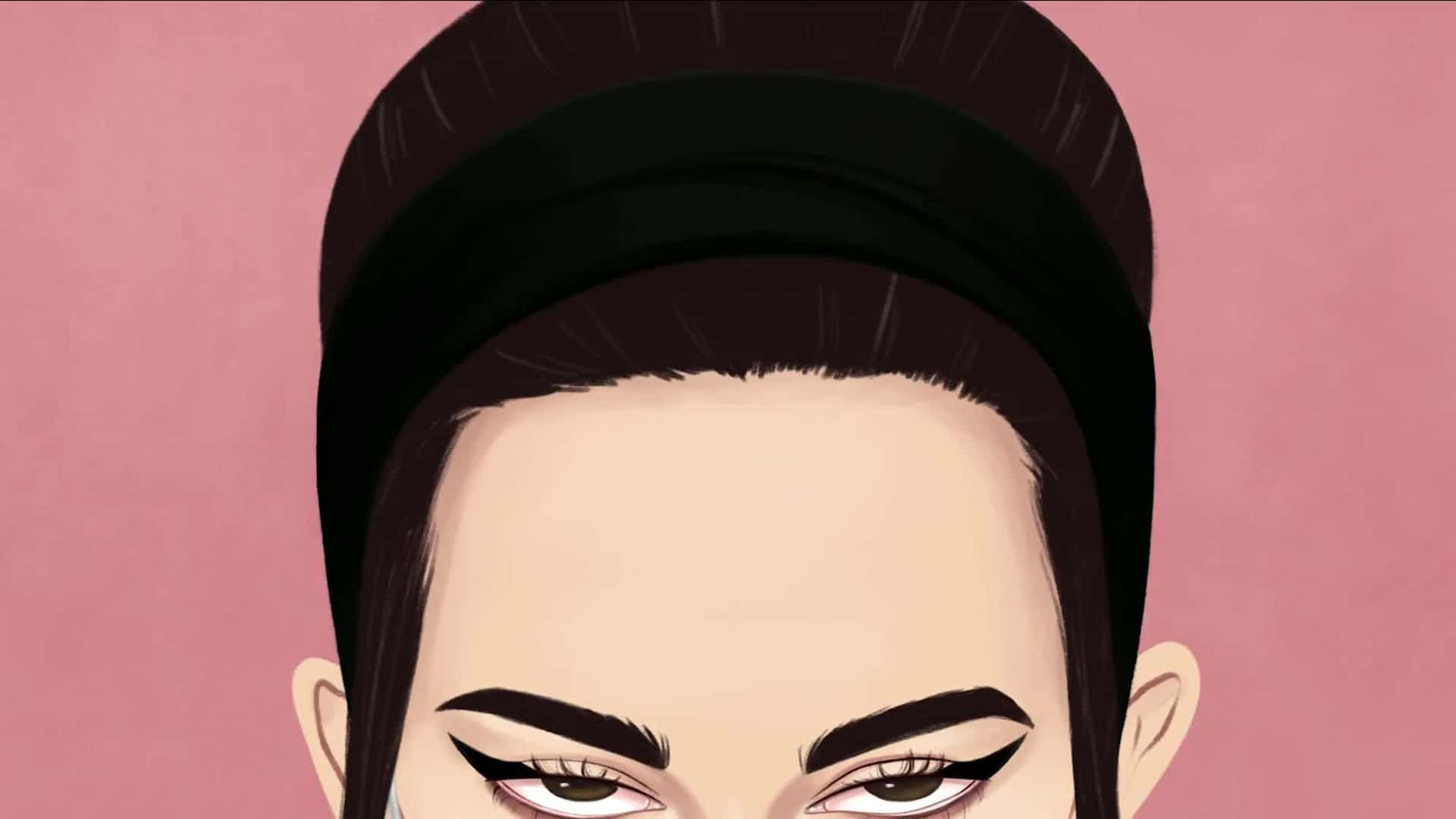 Art Desktop 桌布 壁紙 — 女性強烈眼神和高額頭的近距離插圖，背景為柔和粉紅色。