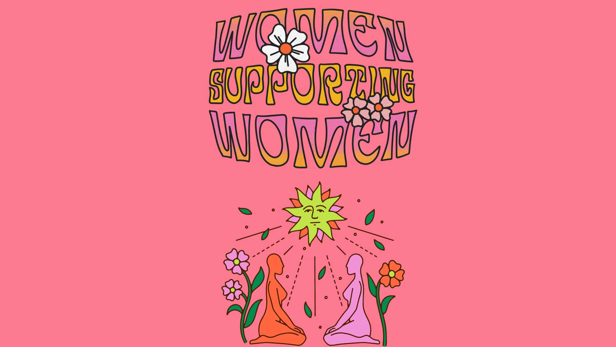 女性支持女性 - 粉紅背景搭配花卉 壁紙