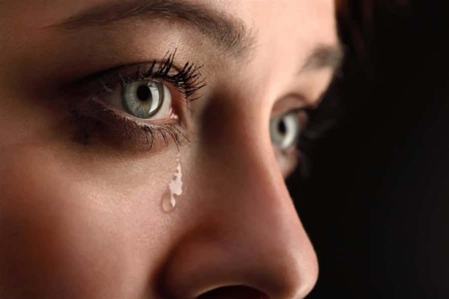 cry 桌布 壁紙 — 女性臉部特寫，淚水順著臉頰流下，背景為深色。