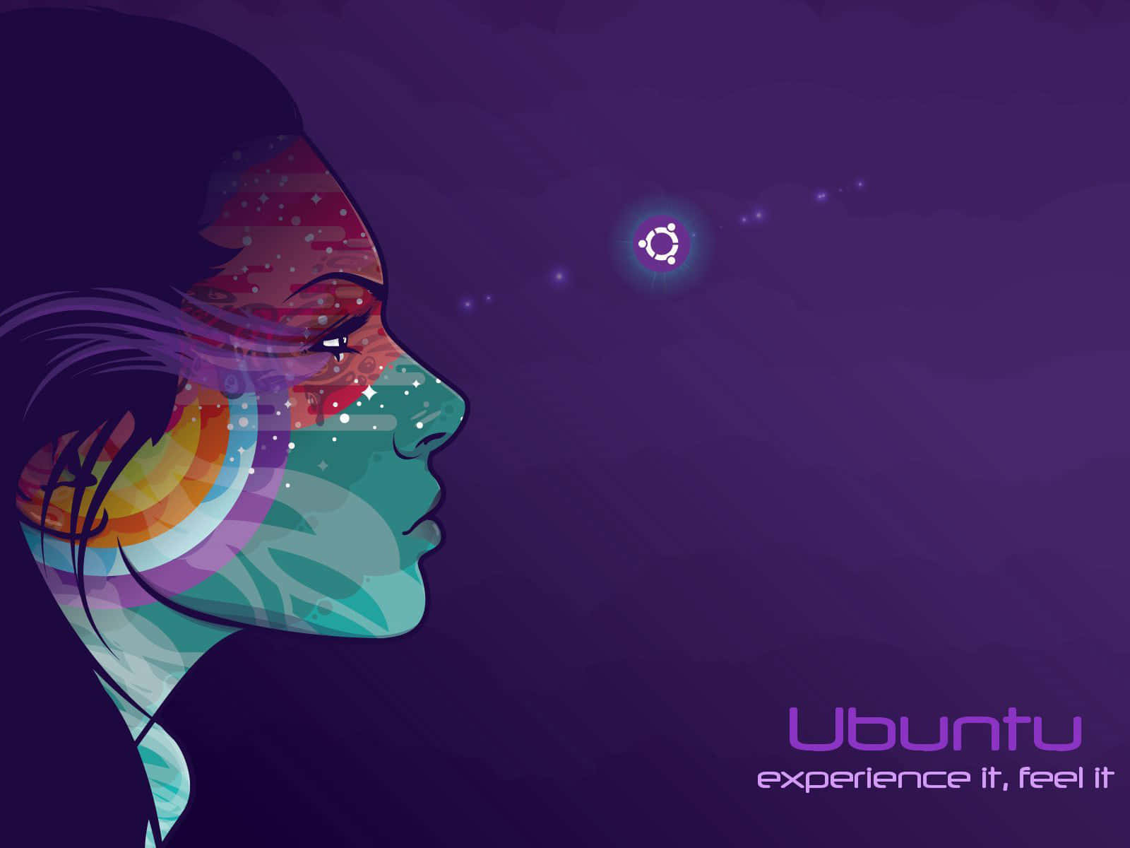 女性臉龐搭配文字「ubuntu experience it」 壁紙