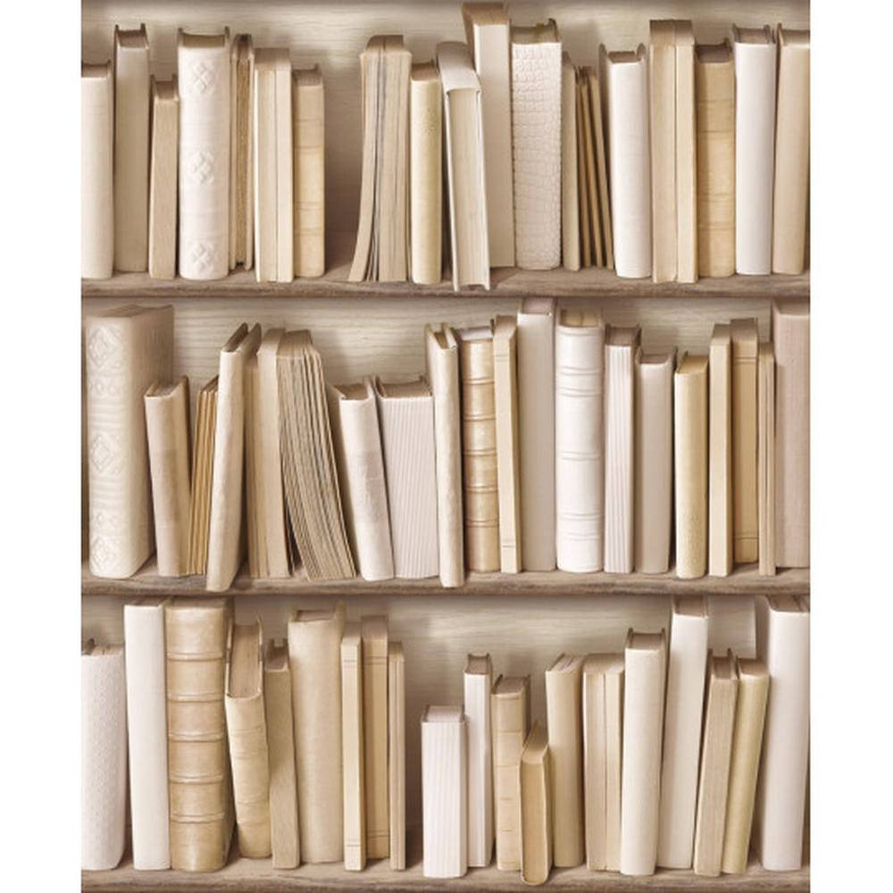 books 桌布 壁紙 — 奶油米色調的復古書籍特寫，整齊地排列在木質書架上。