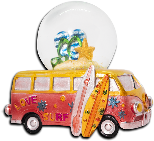 嬉皮廂型車衝浪板雪花球 壁紙