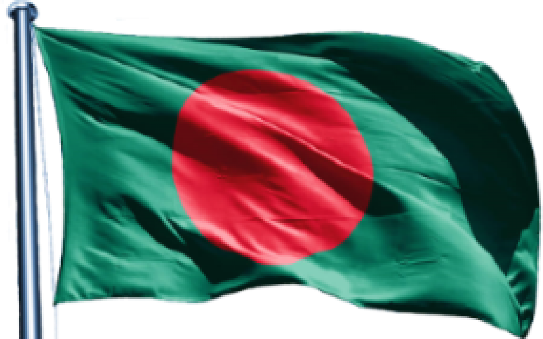Flag 桌布 壁紙 — 孟加拉國國旗在純黑色背景上動態飄揚，其綠色區域和紅色圓盤以布料質感捕捉光線。