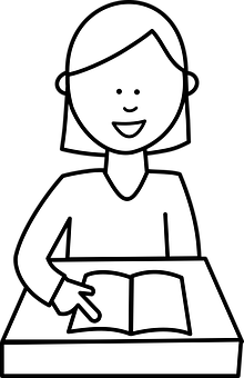 學生閱讀書籍黑白插畫 壁紙
