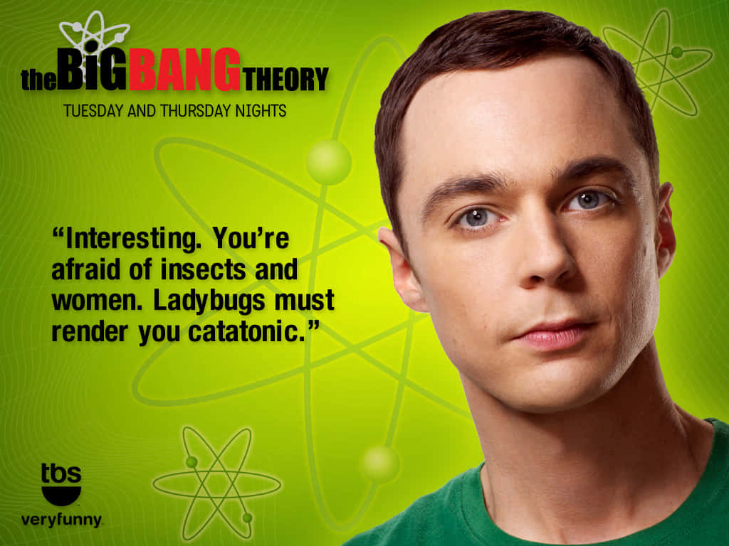 catatonic 桌布 壁紙 — 《宅男行不行》宣傳海報， featuring Sheldon Cooper 在亮綠色原子主題背景上，附有節目文字。