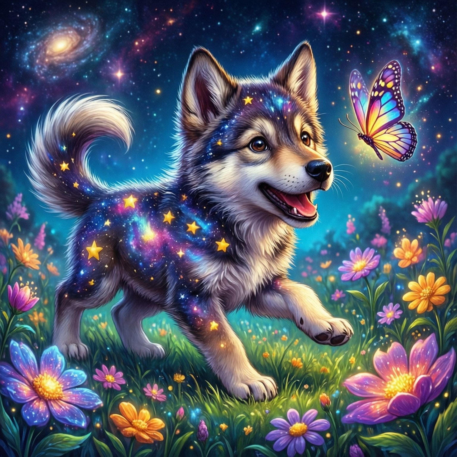 宇宙小狼嬉戲 壁紙
