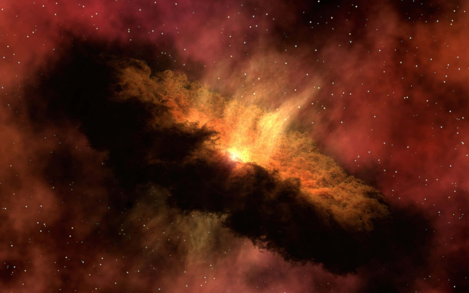星雲 桌布 壁紙 — 宇宙星雲在星空中散發出火橙色和深紅色的光芒。