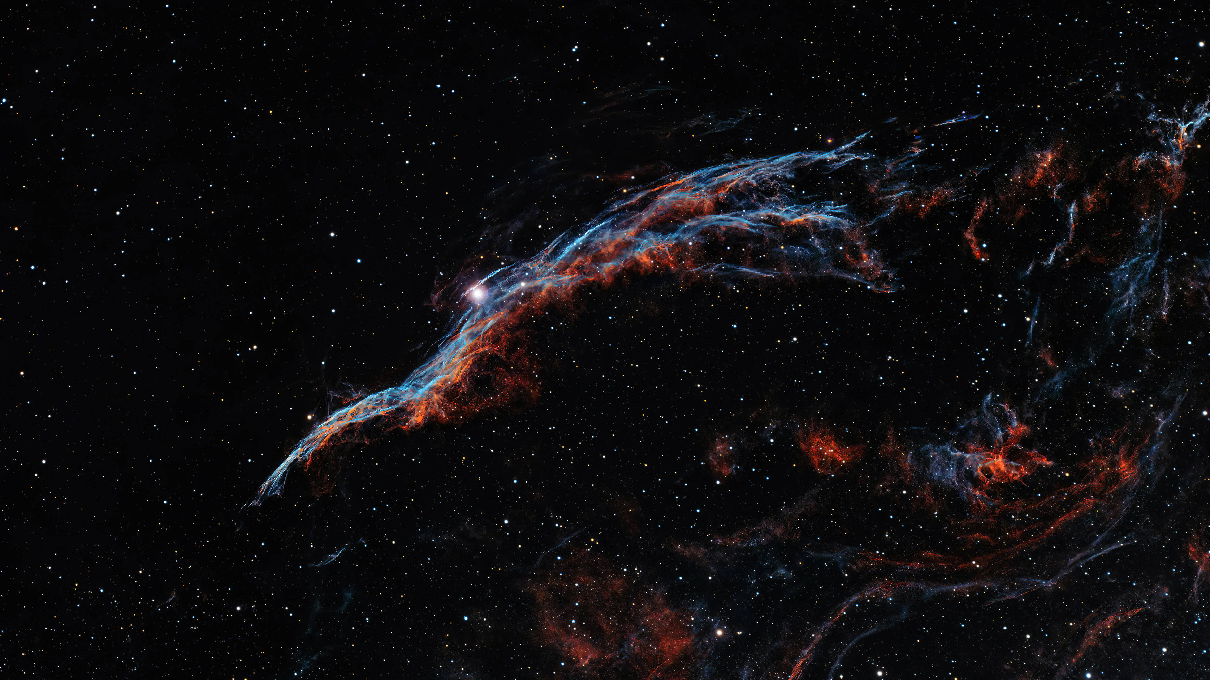 迷幻動圖 桌布 壁紙 — 宇宙星雲在星空背景下以鮮豔的紅色和藍色旋轉。