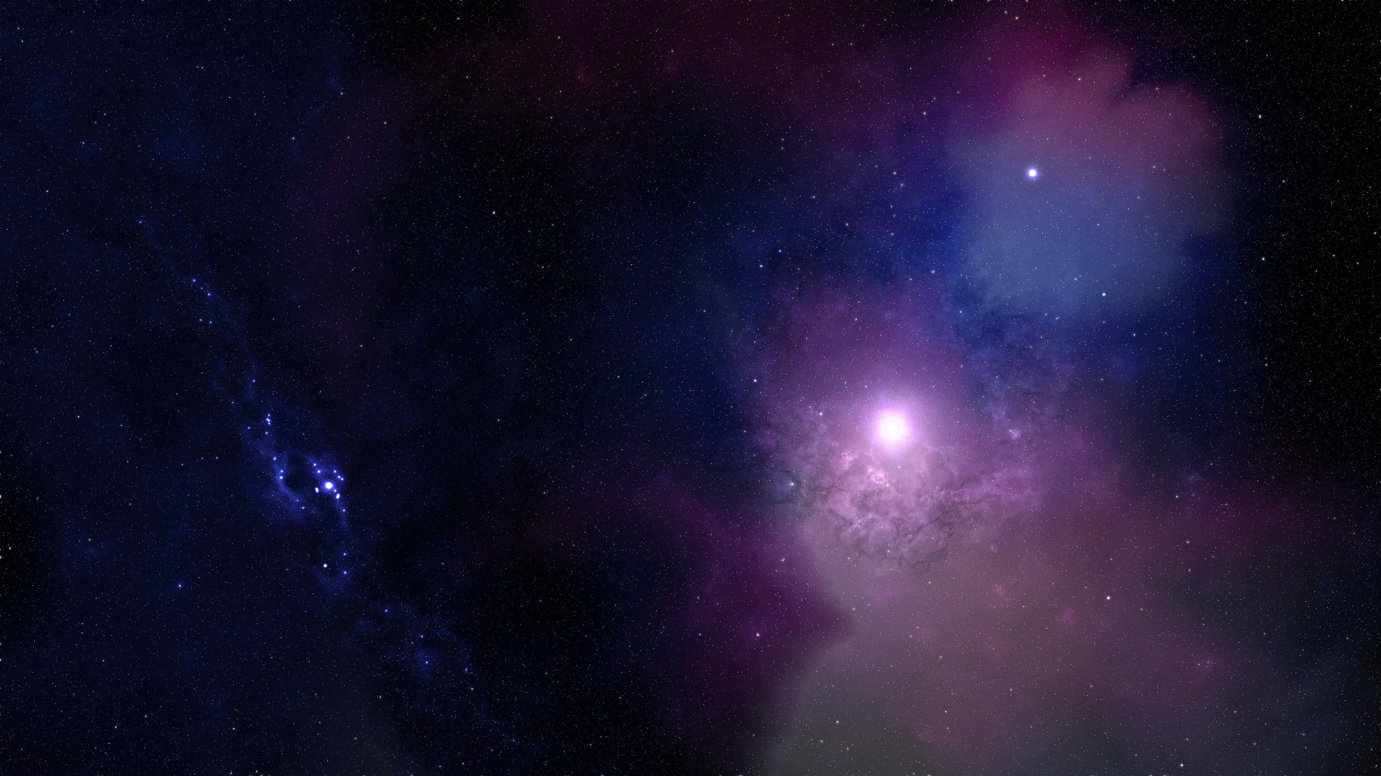 外太空 桌布 壁紙 — 宇宙星雲在深空星場中散發出充滿活力的紫色和藍色色調。