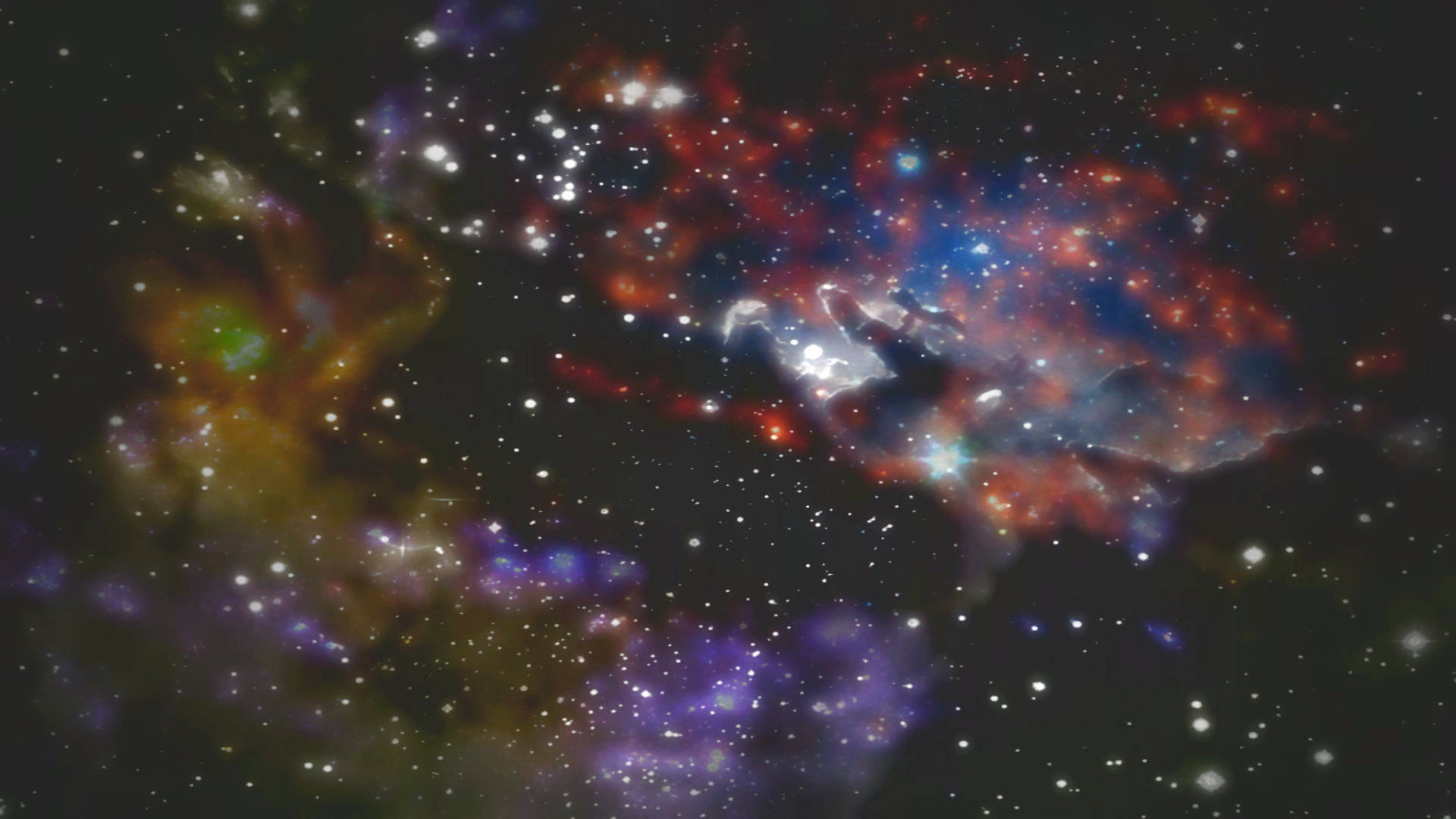 酷炫太空 桌布 壁紙 — 宇宙星雲在深空星場中旋轉，呈現鮮豔的紅色、藍色和紫色。