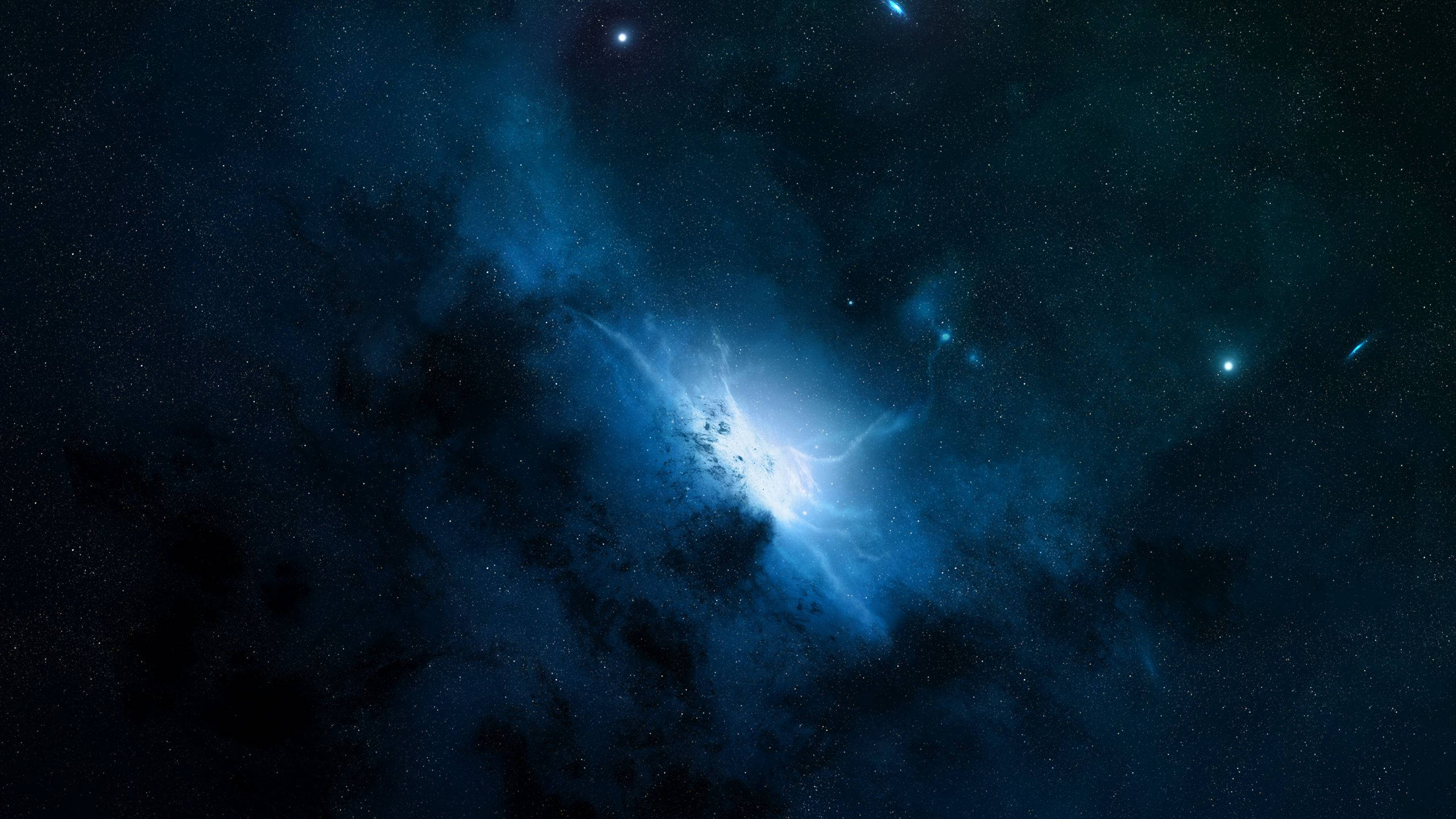 太空 桌布 壁紙 — 宇宙星雲在深空星場中發出電光藍光。