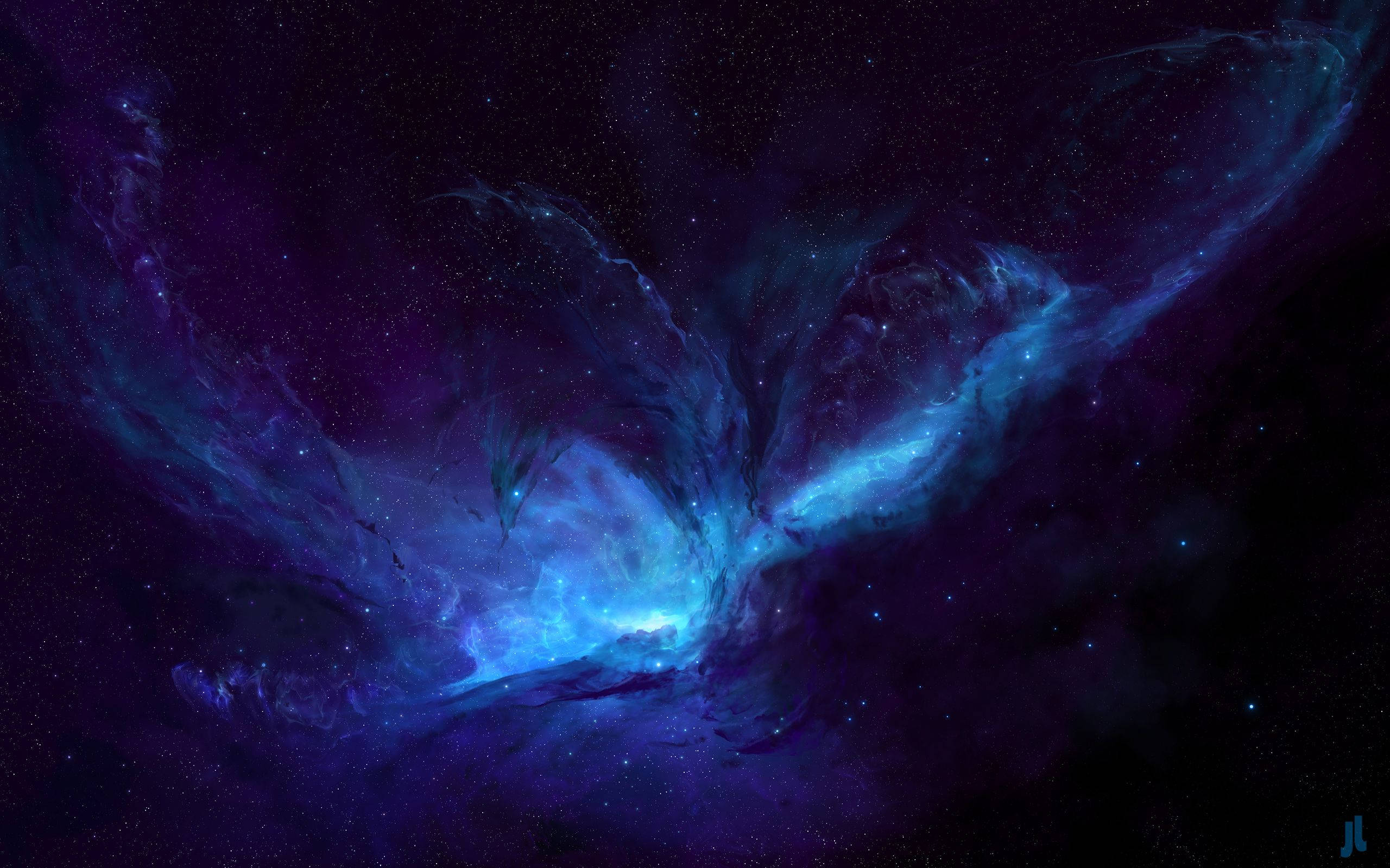 4K ultra HD galaxy 桌布 壁紙 — 宇宙星雲在深紫色和電光藍色中旋轉，映襯著星場，散發著天體能量。