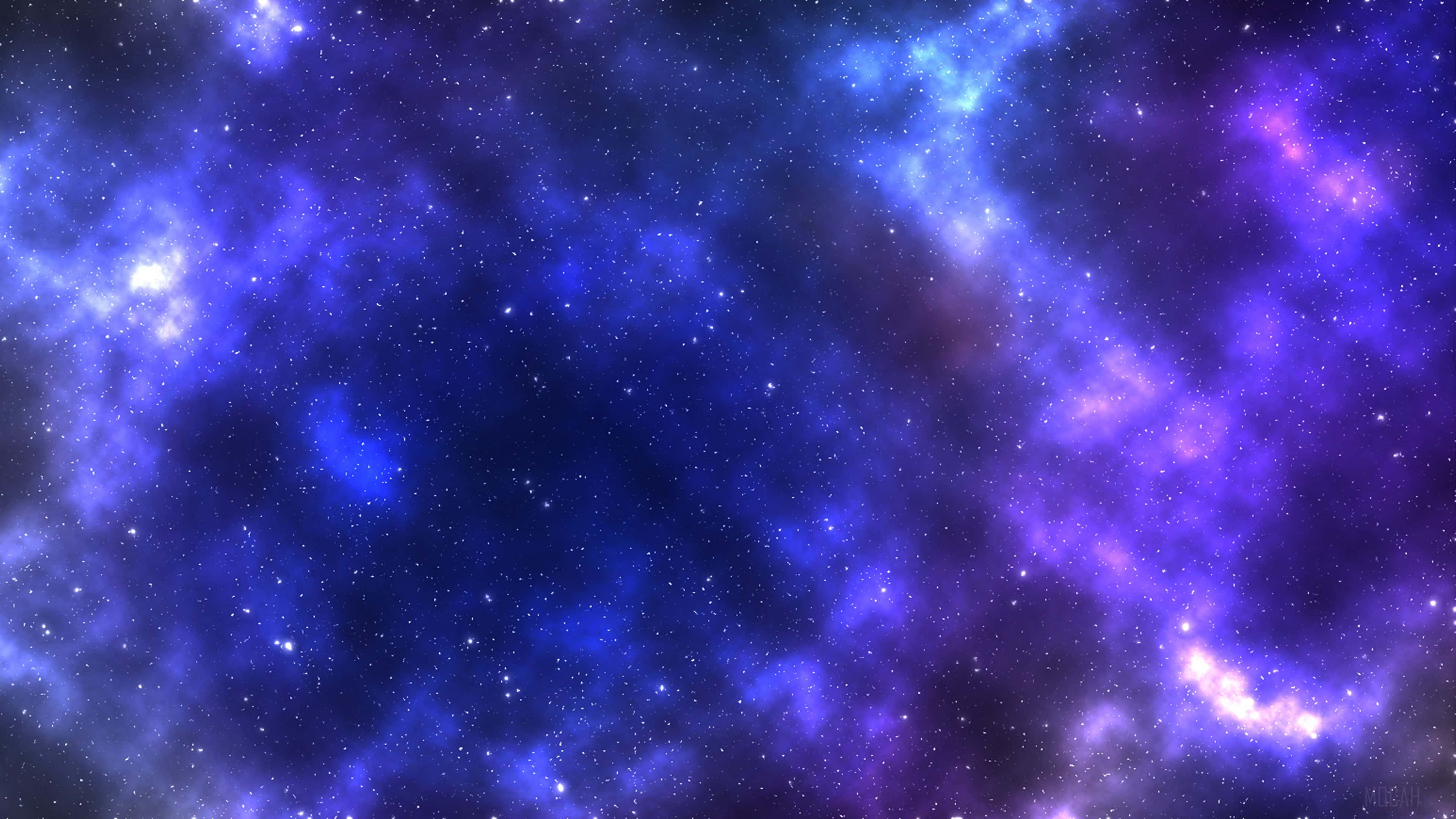 astrology 桌布 壁紙 — 宇宙星雲在深藍和紫色中旋轉，點綴著閃爍的星星，襯托著黑暗的虛空。
